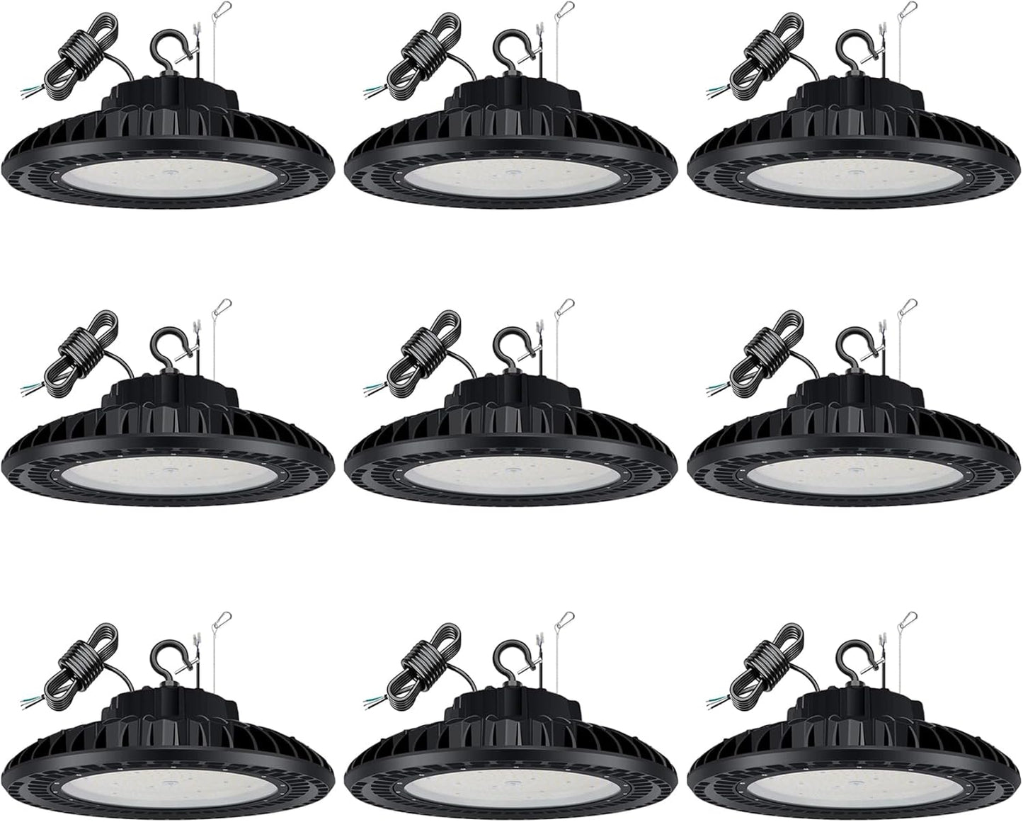 9 Pack 300W LED High Bay Light, UL&DLC Listed 41000LM Dimmable UFO High Bay LED Lights for Warehouse, 5000K Daylight IP65 Waterproof Commercial Bay Lighting 𝐀𝐂𝟏𝟎𝟎-𝟐𝟕𝟕𝐕