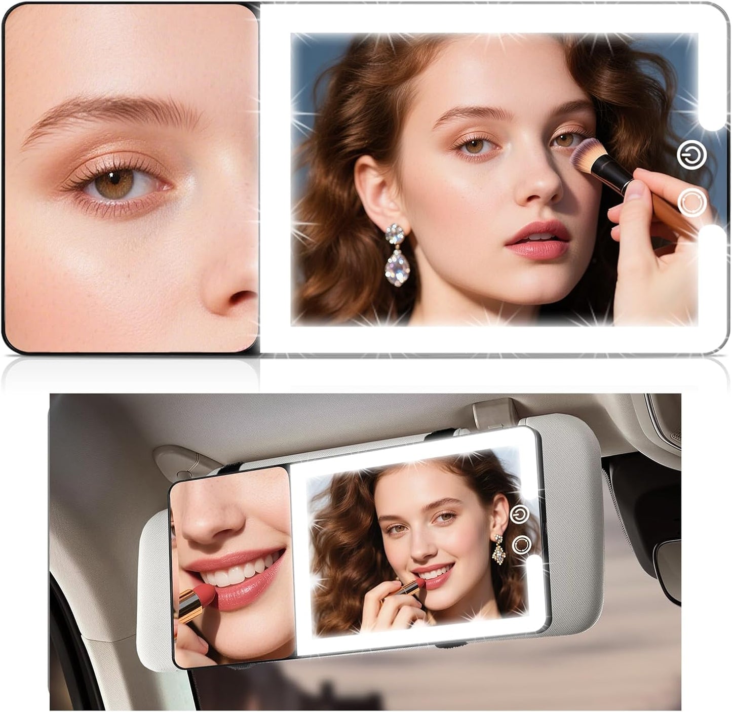 Car Sun Visor Vanity Mirror with Lights & 20X Magnification, Led Light up Makeup Mirror for Sun Visor, Rechargeable 3 Colors Dimming Light, Universal Accessories for Car SUV Truck