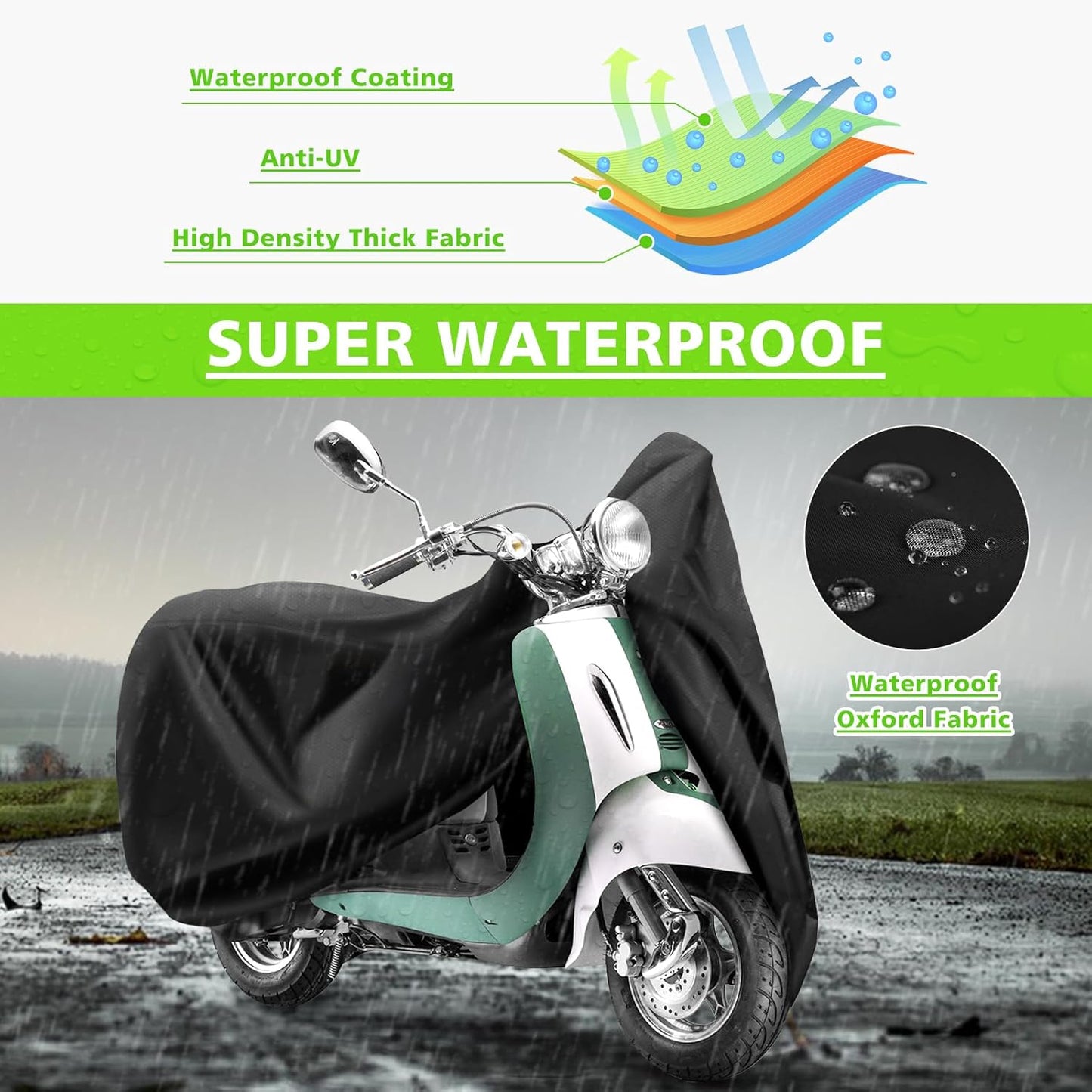 COVERVIN Scooter Waterproof Cover Outdoor, Moped Cover & Vespa Cover All Weather Rain & UV Protection, 60″ Long (XS)