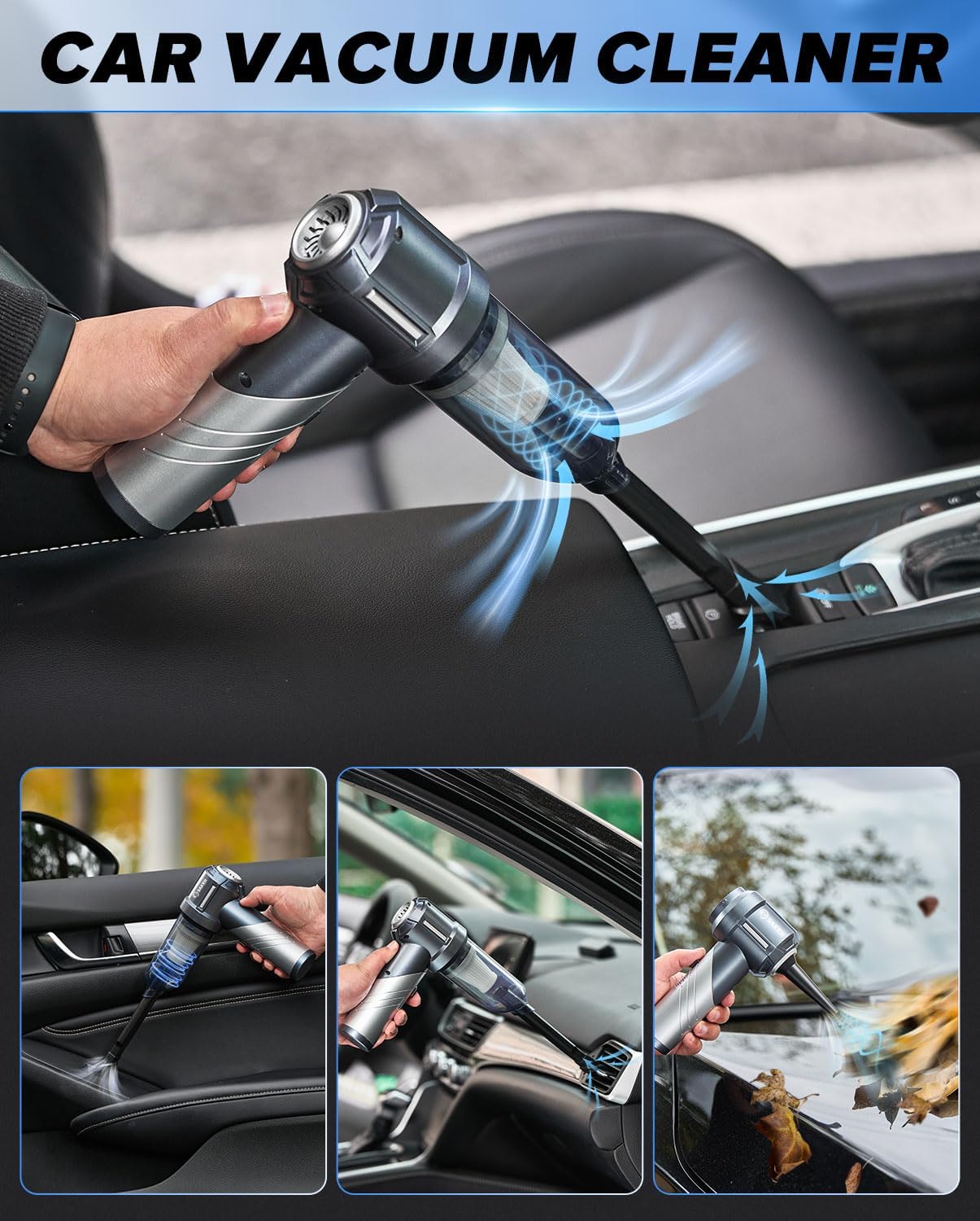 Saker Car Vacuum Portable Cordless, Foldable Mini Handheld Vacuum Cordless and Air Duster 17000PA High Power Vacuum Cleaners for Home,Cars,Office Cleaning HL133 Silver