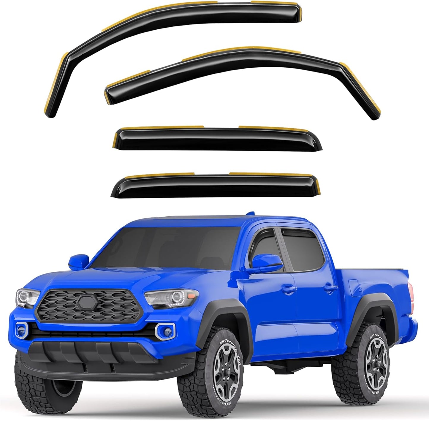 in-Channel Window Rain Guards Fit for Truck Toyota Tacoma 2016 2017 2018 2019 2020 2022 2023 Double Cab Extra Durable Window Deflectors Vent Visors Shades Exterior Car Accessories