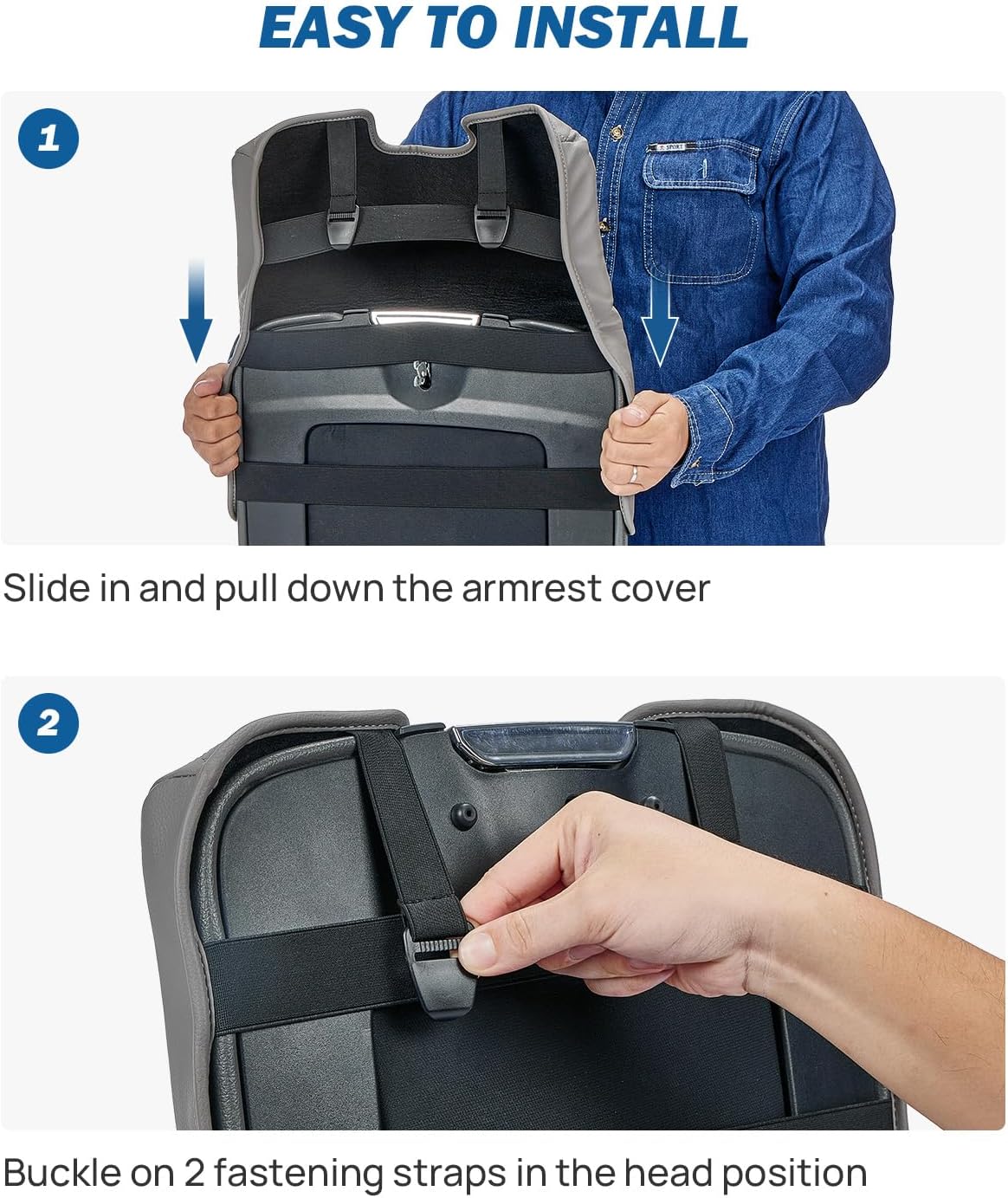 JOYTUTUS Center Console Cover Compatible with 2013-2018 Ram 1500 & 2013-2025 Ram 2500/3500/1500 Classic Model Jump Seat Console, Leather Arm Rest Covering for Car, Durable Middle Console Cover, Gray