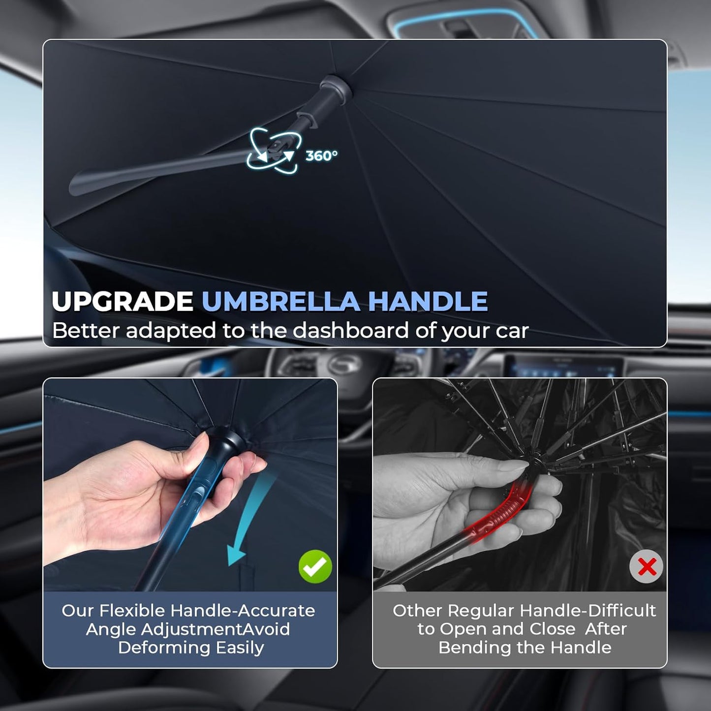 Windshield Sun Shade Umbrella: Custom Fit for 2007-2021 Toyota Tundra SR/SR5/Limited/Platinum/TRD Pro (XK50) - Double Thickened Foldable Front Window Sunshade, Superior UV & Heat Protection