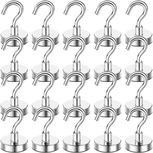 DIYMAG Magnetic Hooks, 50 LB Heavy Duty Magnet with Hook,20 Packs Strong Rare Earth Neodymium Magnets for Hanging, Magnetics Hanger for Curtain, Home, Kitchen, Workplace