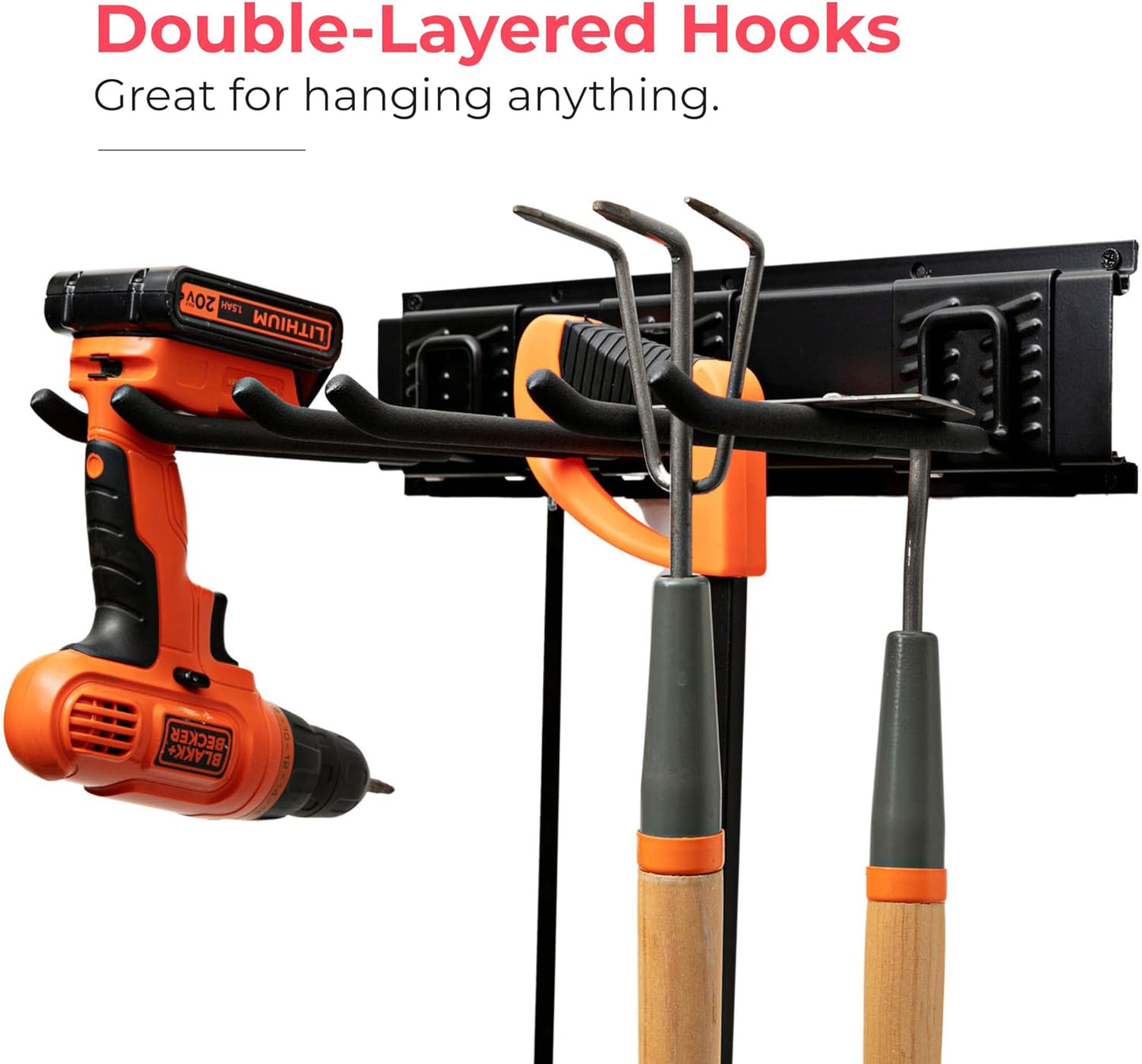 Garage Tool Organizer Wall Mount - 80 inches - Sturdy Storage Rack with Adjustable Hooks, Anti-Rust - Easy Installation, 500lbs Capacity - Garden Tool Organizer (05 Racks & 10 Hooks)