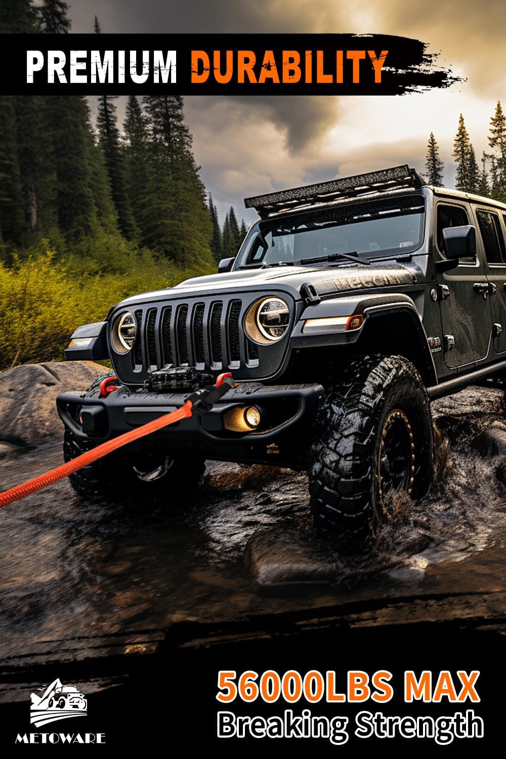 METOWARE Kinetic Recovery Rope (1.25’’ x 20ft) 56,000 LBS Heavy Duty Snatch Strap with 2pcs 1/2inch x 22 Soft Shackles, Tow Rope Offroad Recovery Kit for UTV, ATV, Truck, Car