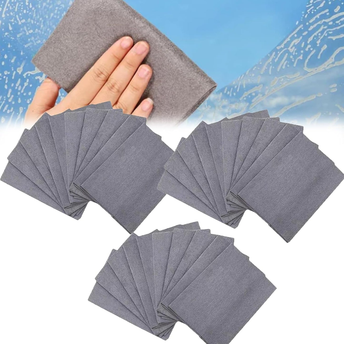FETNHU Non-Woven - Super Absorbent 11.8" x 11.8" Lint-Free Cleaner, Reusable Thickened Magic Cleaning Cloth, Multipurpose Magic Cloths for Cleaning Glass, Cars, Kitchen, Window, Mirrors (30PCS-Gray)