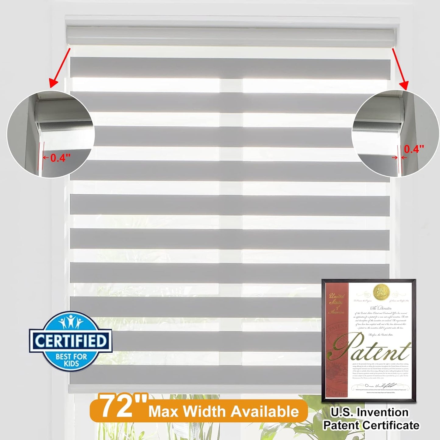 Persilux Cordless Zebra Shades (27" W X 64" H, Grey) Free-Stop Window Shades Dual Layer Light Control for Day and Night, Light Filtering Sheer Blinds for Windows, Easy to Install