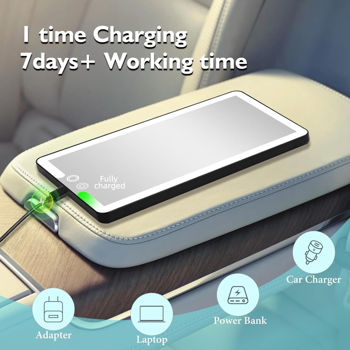 Car Sun Visor Vanity Mirror,Rechargeable Led Makeup Mirror with 3 Light Modes,Dimming Lights,Black