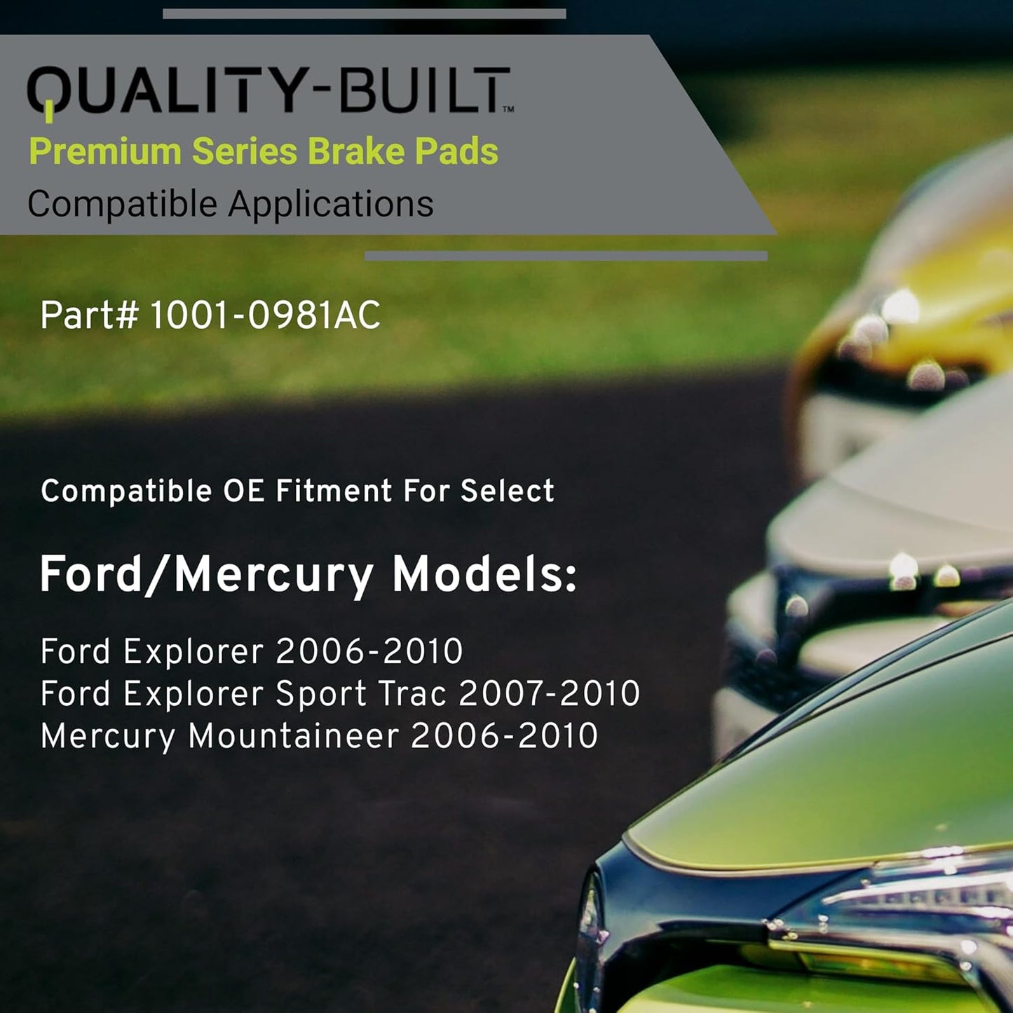 Premium Ceramic Rear Brake Pads (1001-0981AC) Compatible with Ford Explorer 2006-2010, Ford Explorer Sport Trac 2007-2010, Mercury Mountaineer 2006-2010