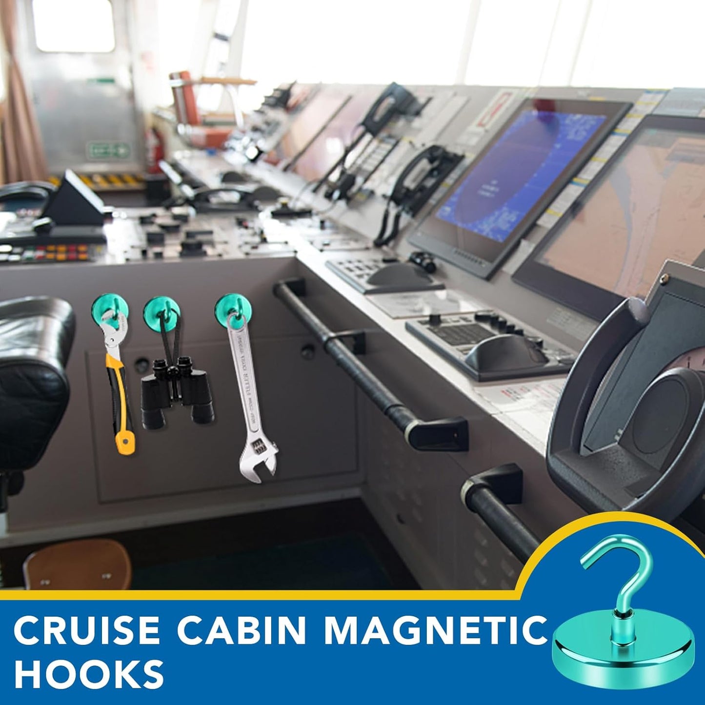 LOVIMAG Cruise Essentials, 150Lbs Door Magnets, Green Magnet Hooks for Cabin Strong Magnetic Hooks for Hanging, Refrigerator, Celling - 6 Pack