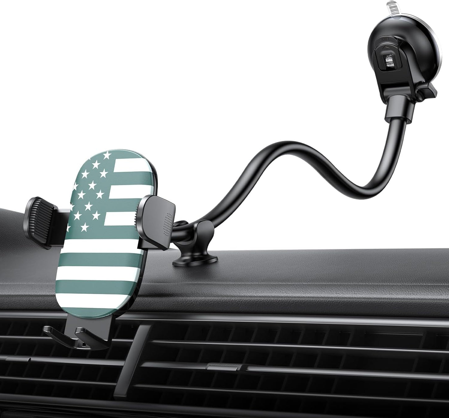 OQTIQ Phone Mount for Car [Gooseneck 13" Long Arm] Car Phone Holder for Dashboard, Windshield, Strong Suction Cup Cell Phone Holder for Car Truck (Patriotic Flag)