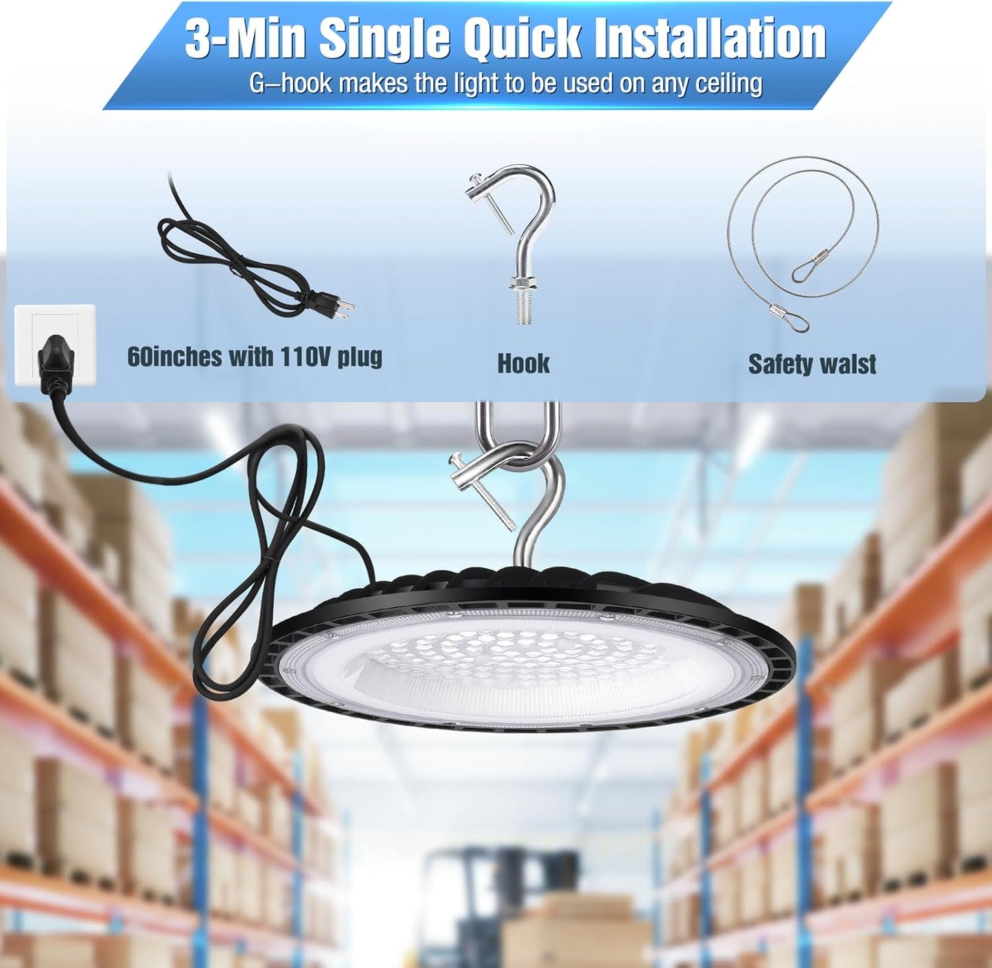 20 Pack 150W UFO Led High Bay Light Fixture,5000K Daylight Commercial Shop Bay Lighting,120VAC,21000LM,[650W MH/HPS Equiv.] US Plug Area Lighting for Garage/Warehouse/Barn/Gym/Factory/Workshop