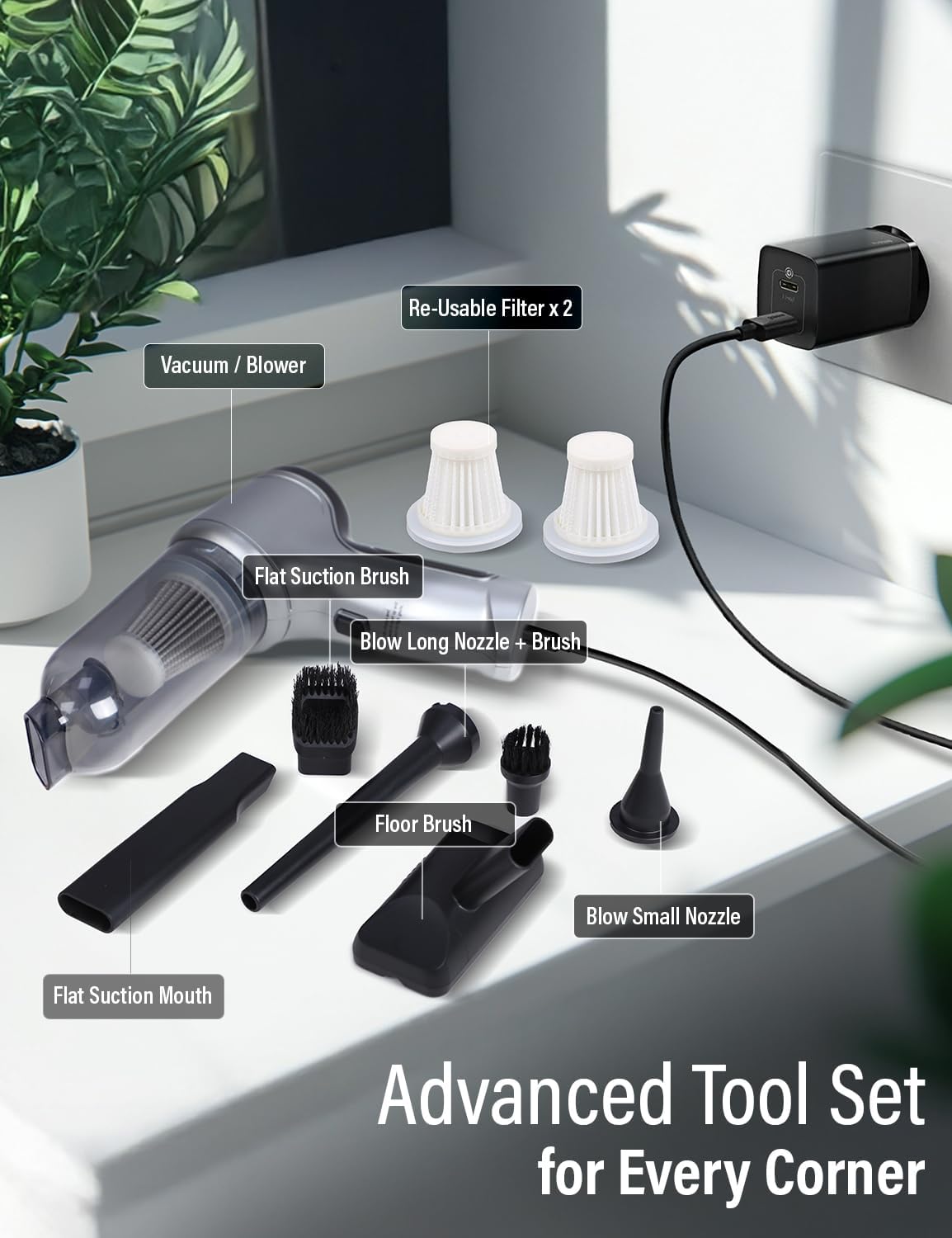 EcoNour Cordless Handheld Car Vacuum Cleaner | 120W Power, Dual Battery & 12000Pa High Power Mini Vacuum for Car Detailing | Rechargeable Dust Buster, Portable Handheld Vacuum for Home & Pet Hair