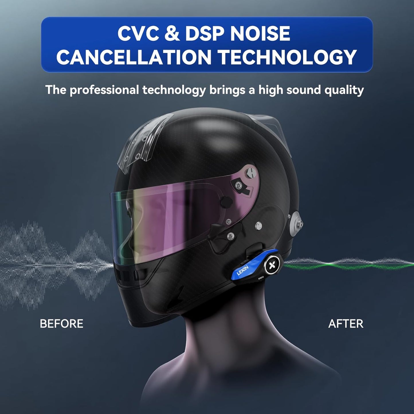 LEXIN G2P Motorcycle Helmet Bluetooth Headset, Group Intercom Communication Systems, FM Radio/ 6 Shells/Universal Pairing/Private Talk/Noise Cancellation, Fit for Snowmobile/ATV, 2 Pack