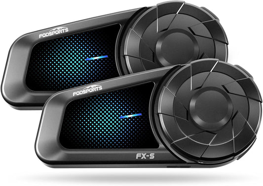 Fodsports FX-S Motorcycle Bluetooth Headset V5.4, 2-Way Helmet Intercom Communication System with IP67 Waterproof, CVC Noise Cancellation, Hands-Free Music/Call, 2 Type Mics, Black, 2 Pack