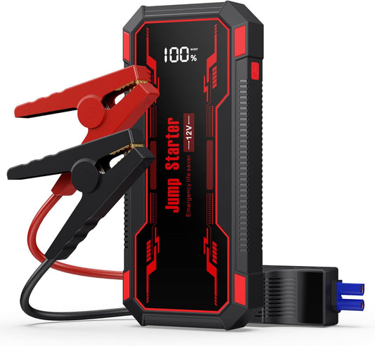 Car Jump Starter 6000A Car Battery Jump Starter Portable,12V Battery Jumper Starter Portable(10.0L Gas/8.0L Diesel),LCD Display Jump Box Jump Starter Battery Pack with Jumper Cables & Flashlight-Red