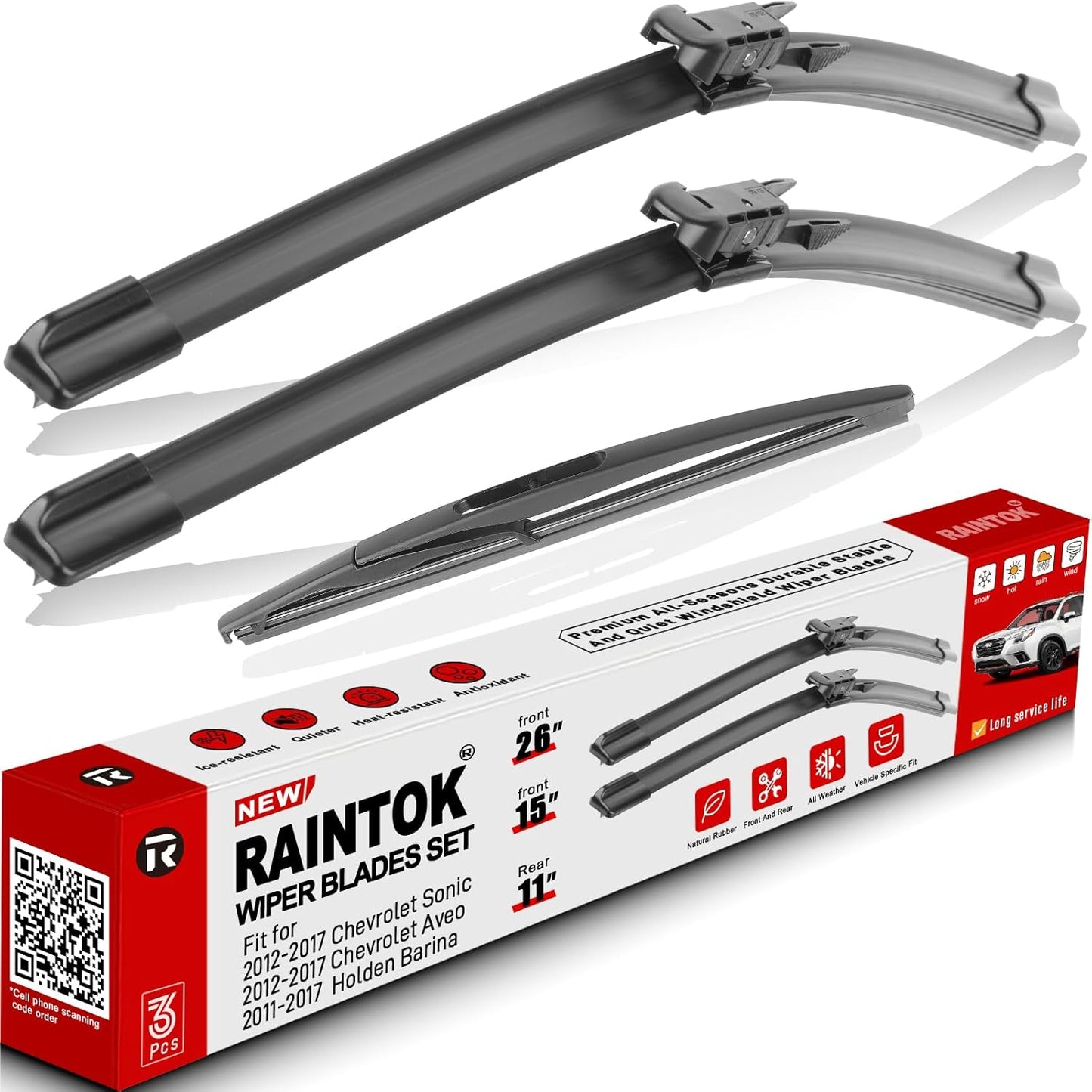 Windshield Wiper Blades Replacement for 2012-2017 Chevy Chevrolet Sonic, Aveo, 2011-2017 Holden Barina Original Factory Quality Front Rear Wipers Blade Set for My Car - 26"/15"/11" (Pack of 3)