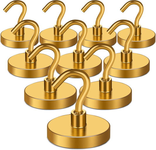 MIKEDE Magnetic Hooks,150LB Heavy Duty Magnets with Hook, Super Strong Magnets Neodymium Extra Strength Hooks for Hanging, Magnetic Hanger for Cruise(Yellow, 10 Pack)
