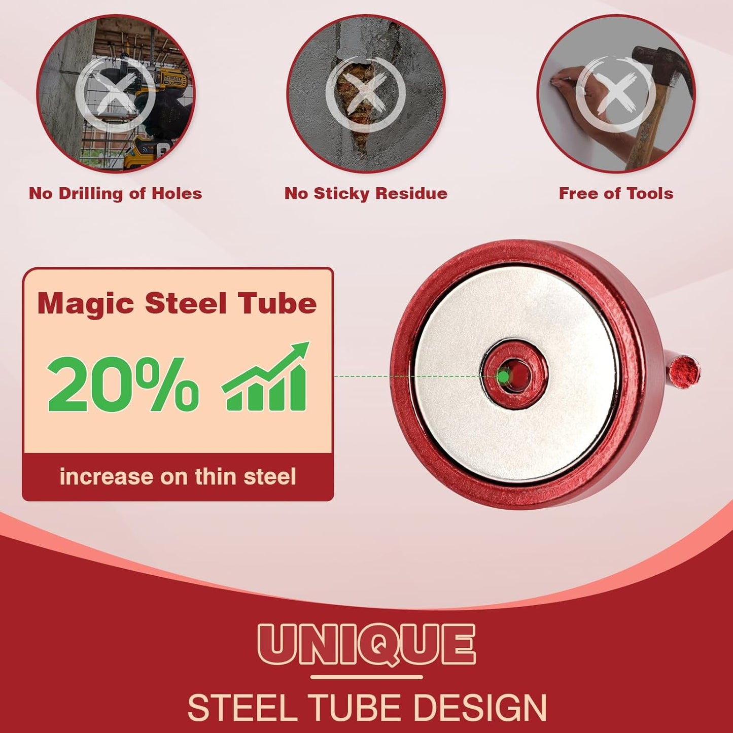 Neosmuk Magnetic Hooks, Cruise Ship Essentials, 80lb+ Heavy Duty Magnetic Hooks for Cruise Cabins, Refrigerator, Grill, Hanging, and Travel | Extra Strong Must-Haves Magnet Hook,Red