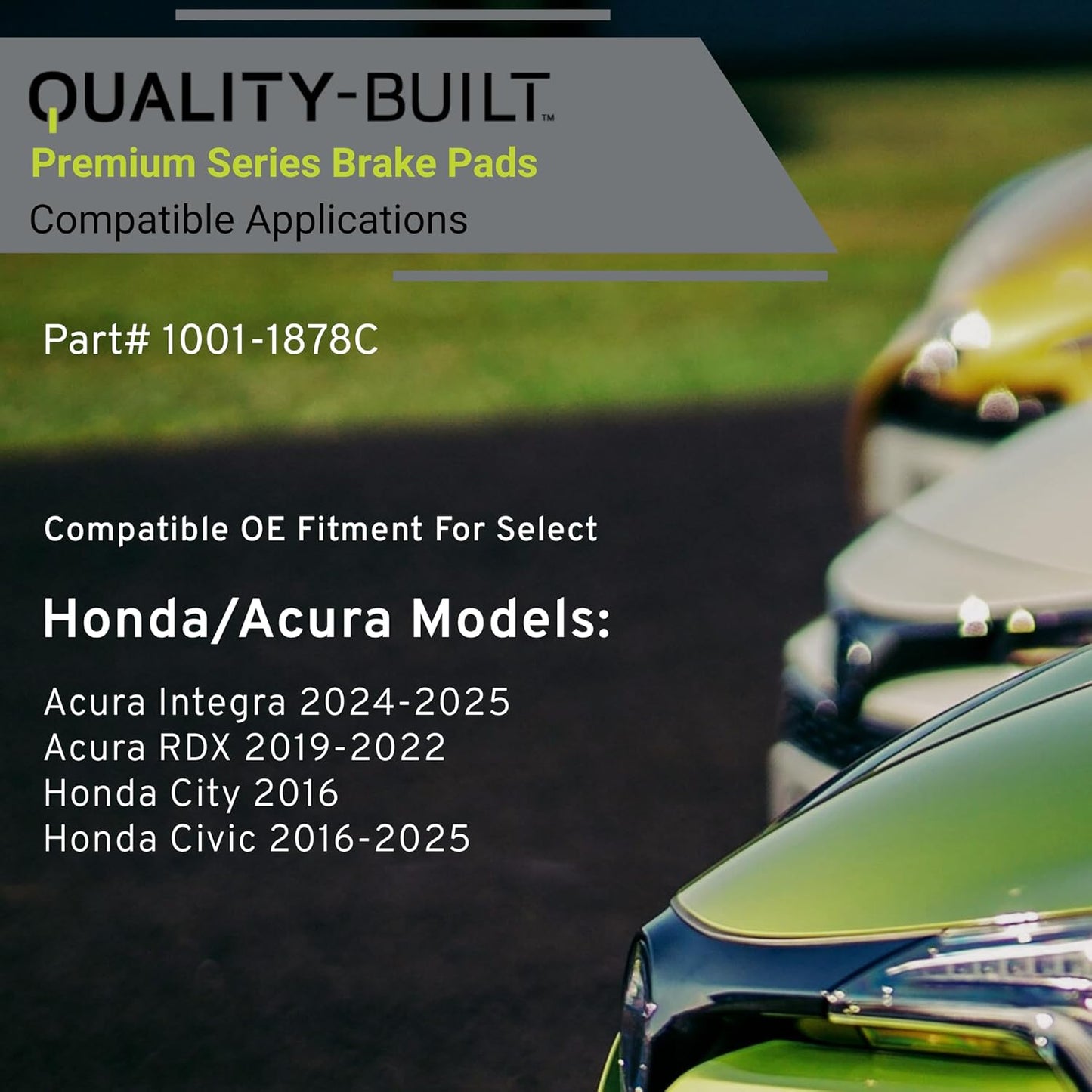 Premium Ceramic Rear Brake Pads (1001-1878C) Compatible with Acura Integra 2024-2025, Acura RDX 2019-2022, Honda City 2016-2016, Honda Civic 2016-2025