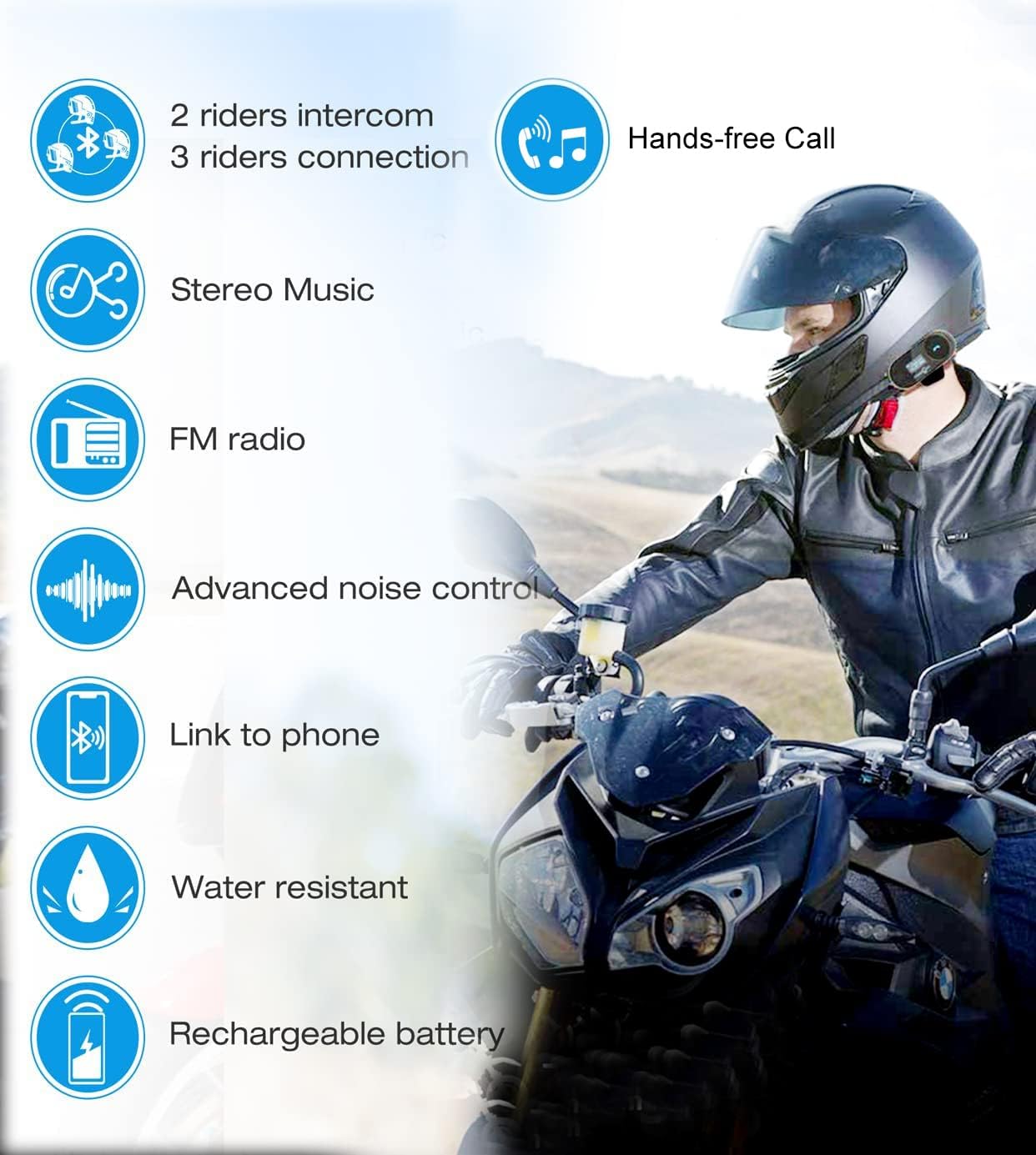 FreedConn 1pcs TCOM-SC Bluetooth Motorcycle Headset,2-3 Riders Helmet Bluetooth Intercom, Universal Communication Systems with Music Sharing/LCD Screen/FM Radio/Mobile Phone/GPS/Waterproof