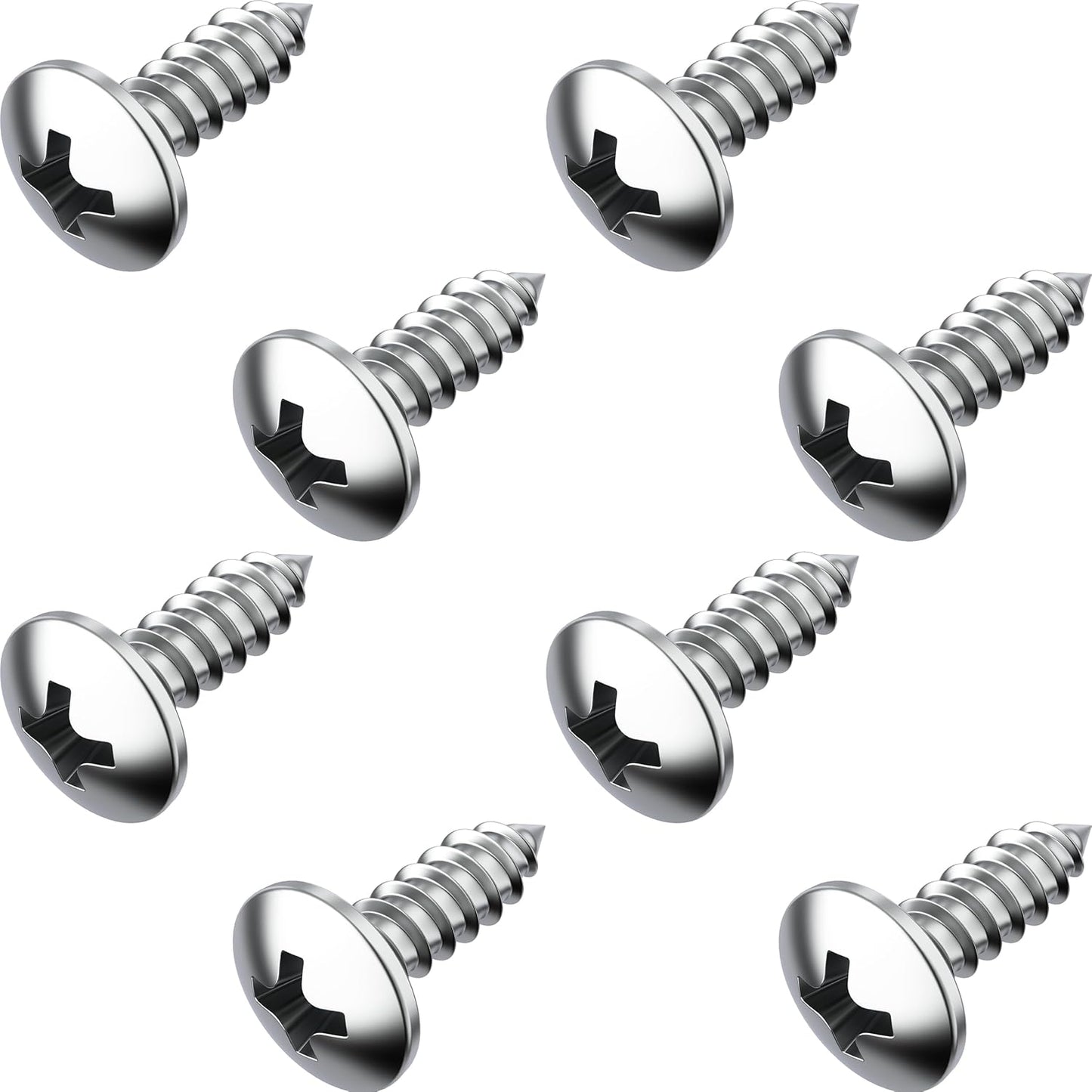 Stainless Steel License Plate Screws for License Plates, Frames, Covers - Rust Proof Licence Plate Screw Set for Front/Rear - Compatible with Chrysler Dodge Jeep & Ram (Pack of 8)