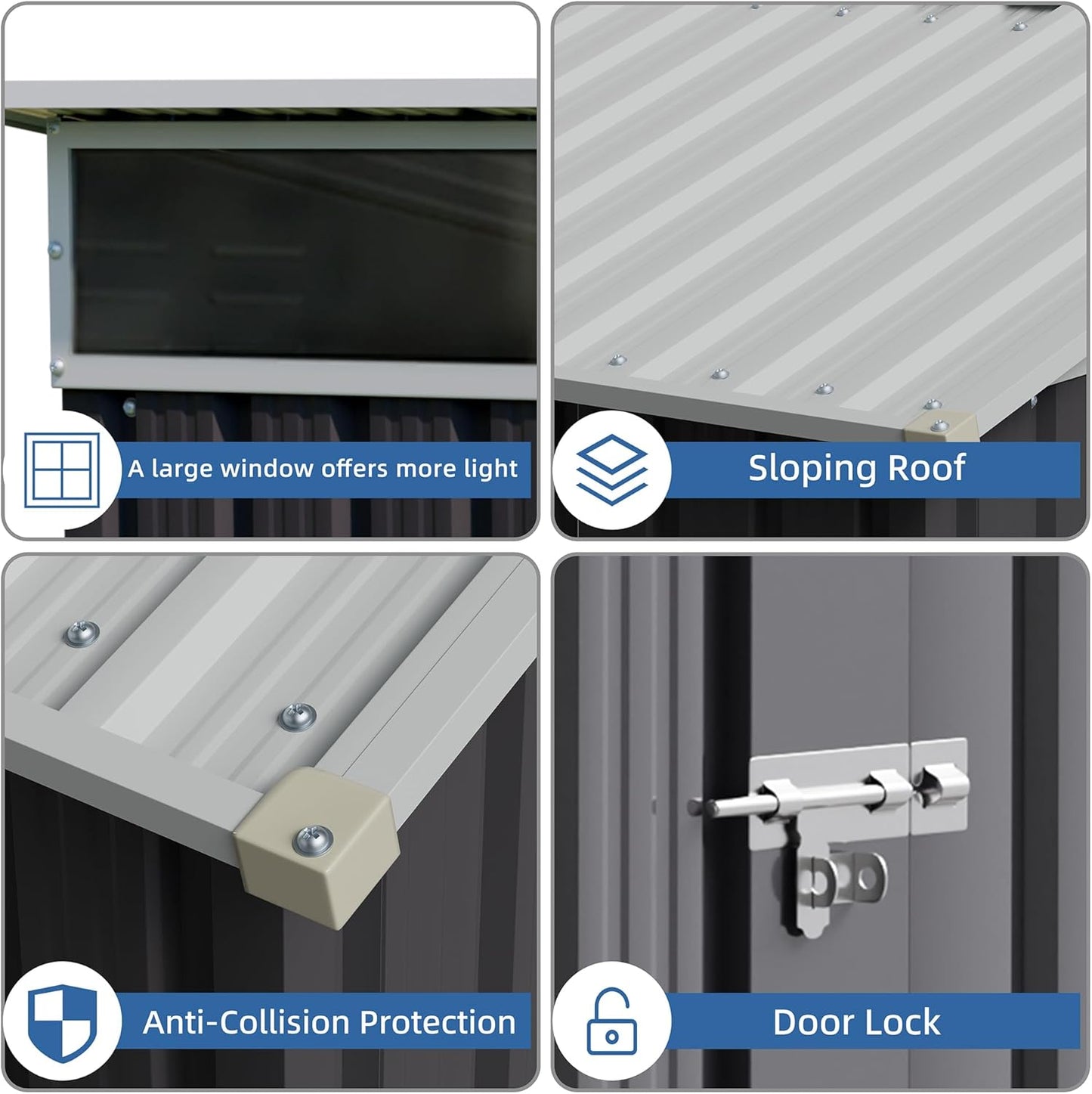 JY QAQA 6x4 FT Metal Outdoor Garden Storage Shed, Waterproof Metal Garden Sheds with Window and Lockable Double Door, Weather Resistant Steel Tool Storage House Shed for Patio,Lawn