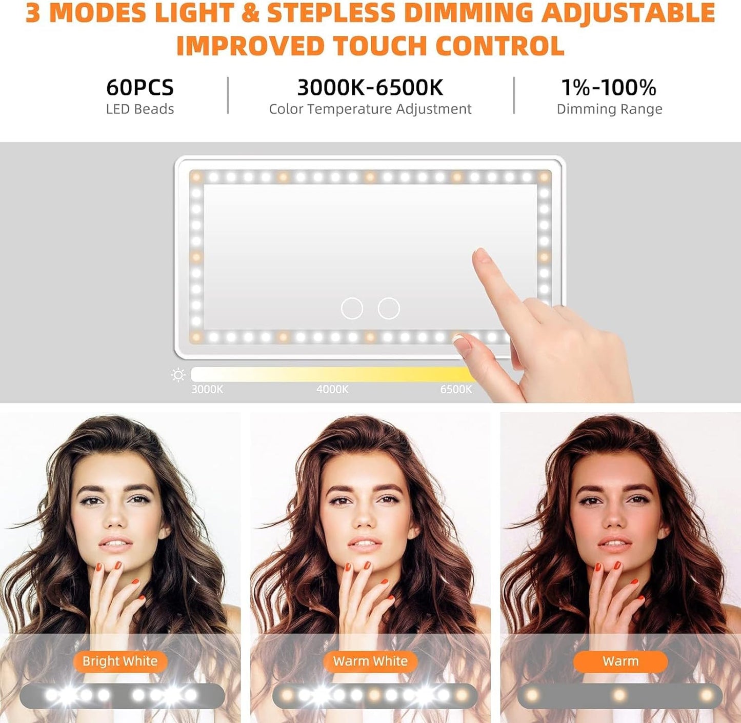 Car Sun Visor Vanity Mirror, 2 Pcs Rechargeable Makeup Mirror With 3 Light Modes & 60 LEDs - Dimmable Clip-on Rear View Sun-Shading Cosmetic, Universal for Car SUV Truck