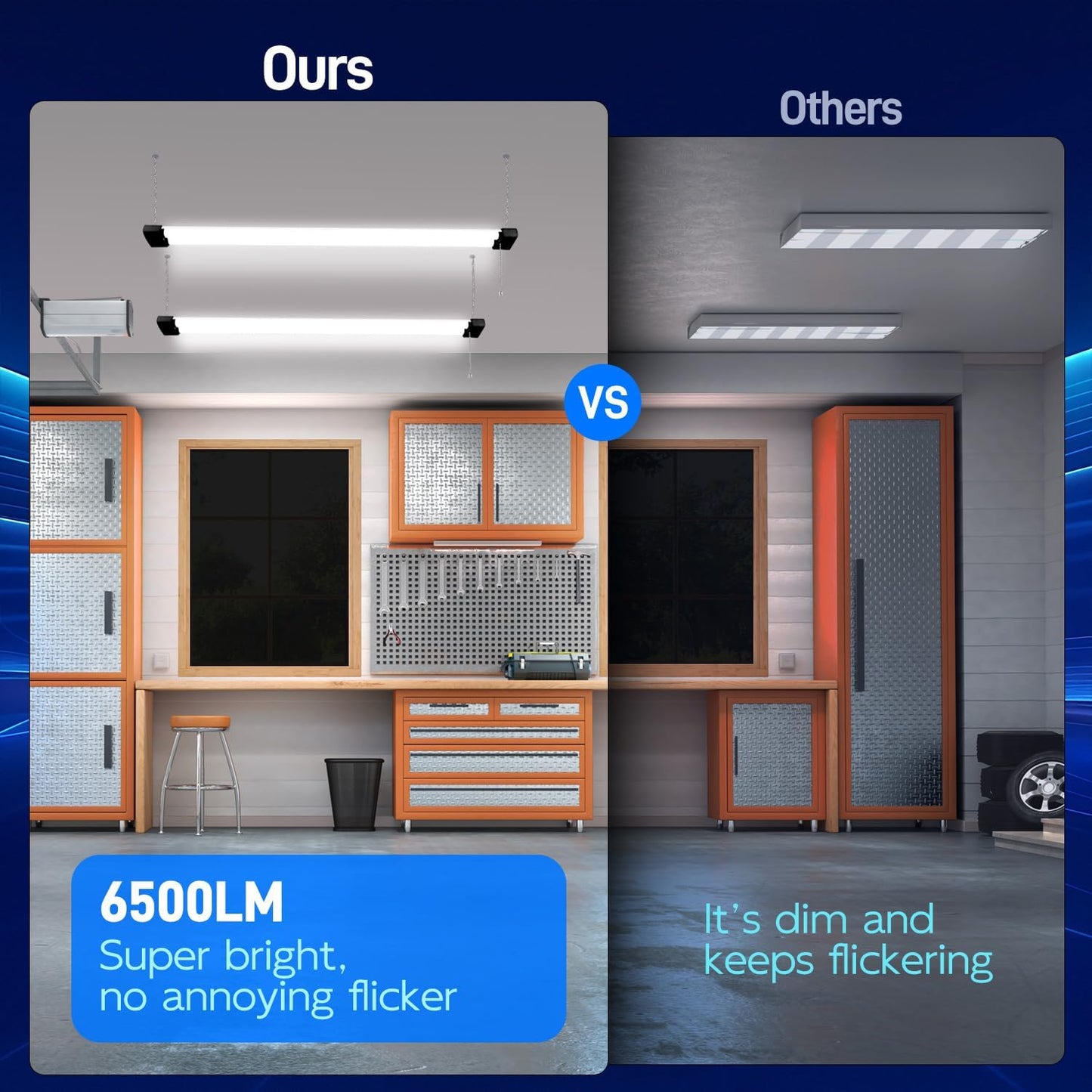 hykolity 4 Pack 4FT Linkable LED Shop Light for Garage, 6500lm, 4FT 60W Utility Light Fixture, 5000K Daylight LED Workbench Bay Lighting with Plug, Hanging or Surface Mount,Black - ETL