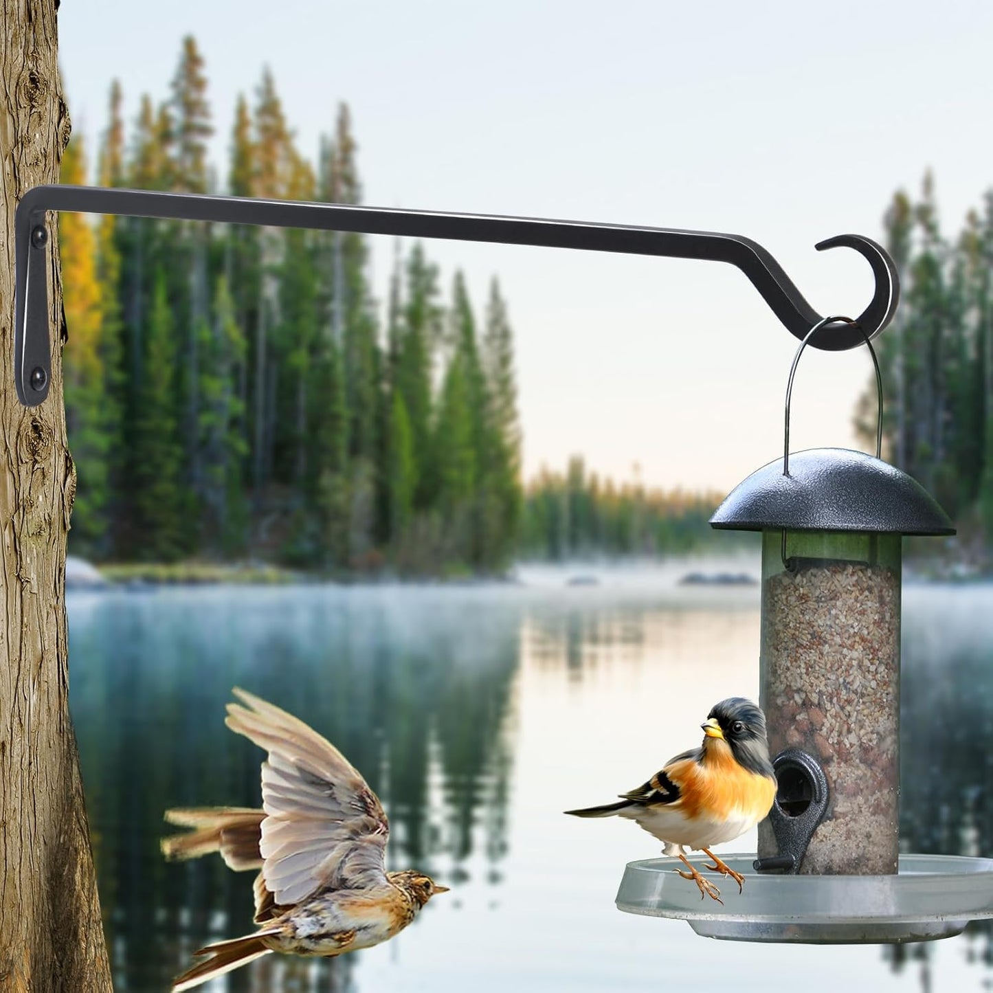 16 inch Plant Hanger, Sturdy Hanging Plant Bracket Outdoor, Hanging Plant Wall Hook Heavy Duty, for Hanging Bird Feeders, Planters, Lanterns, Wind Chimes, Indoor/Outdoor Use, Black, Set of 2