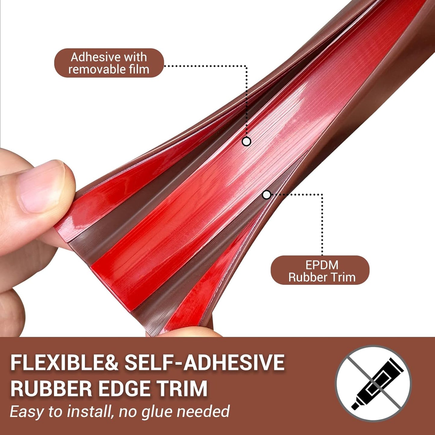 Rubber Edge Trim, Flexible Edge Banding, 5/8"(16mm) U Channel Furniture Edge Protector, Self Adhesive Edge Guards for Plywood, Wood, Glass Parts, 20Ft, Brown Color
