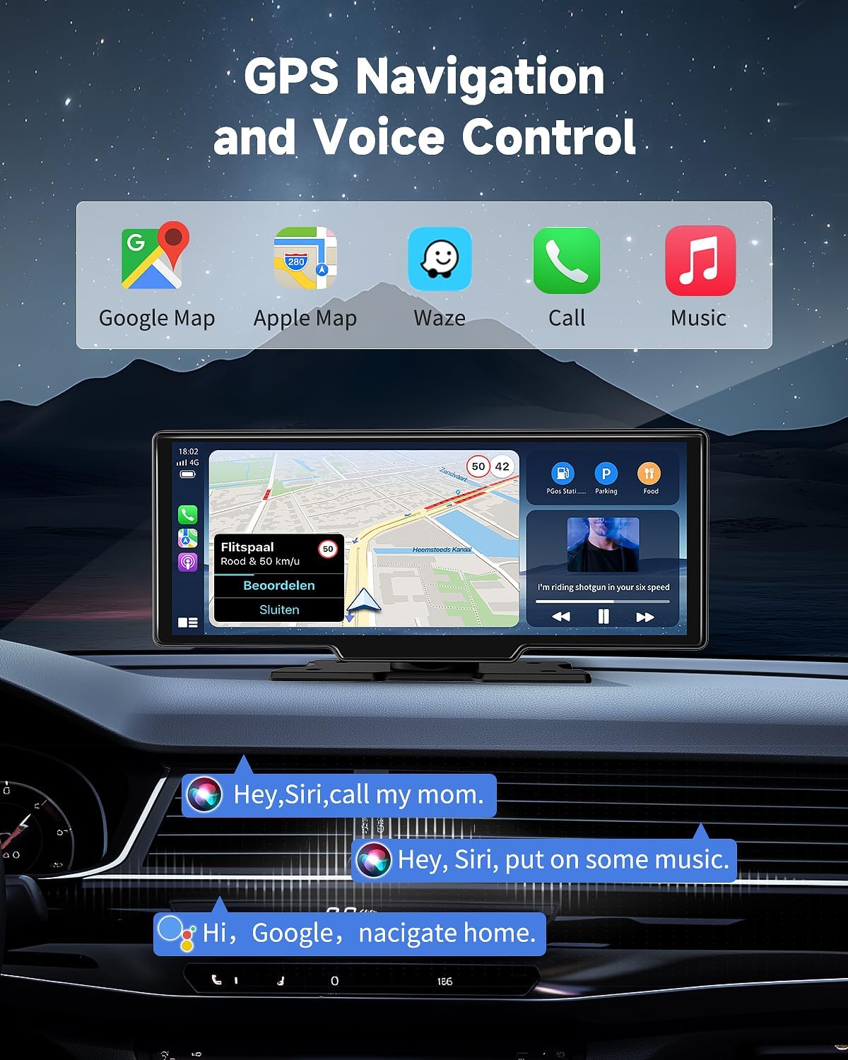 Wireless Carplay Screen for Car - 10.26 Inch Car Stereo Wireless Car Play & Android Auto Touch Screen, with 4K Dash Cam, Backup Camera, GPS Navigation, Voice Control,Bluetooth,Mirror Link,FM