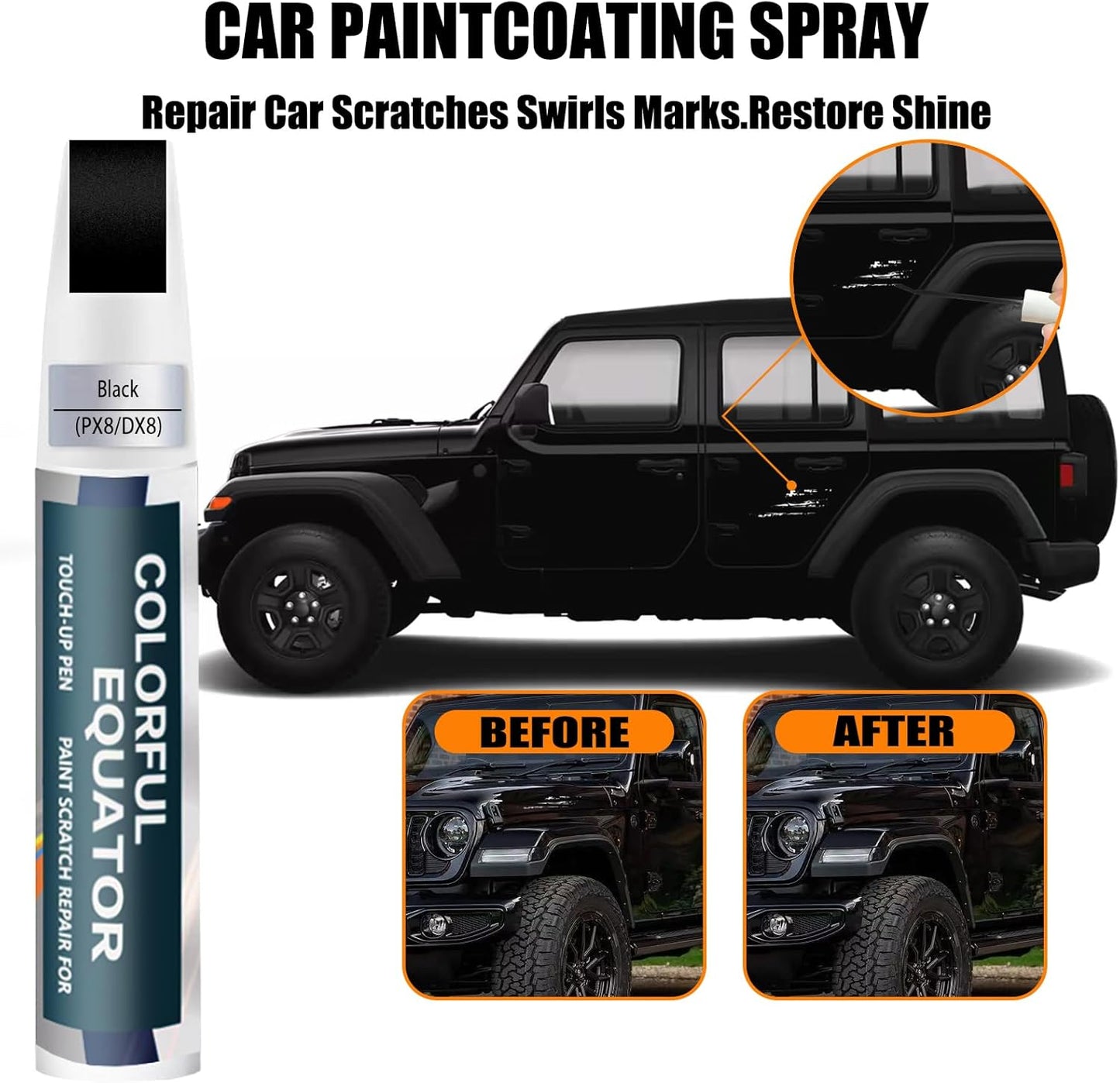 PX8/DX8 Black Touch Up Paint for Jeep, Car Paint Pen Scratch Repair Two-In-One Touch Up Paint, Premium Car Scratch Remover for Deep Scratches