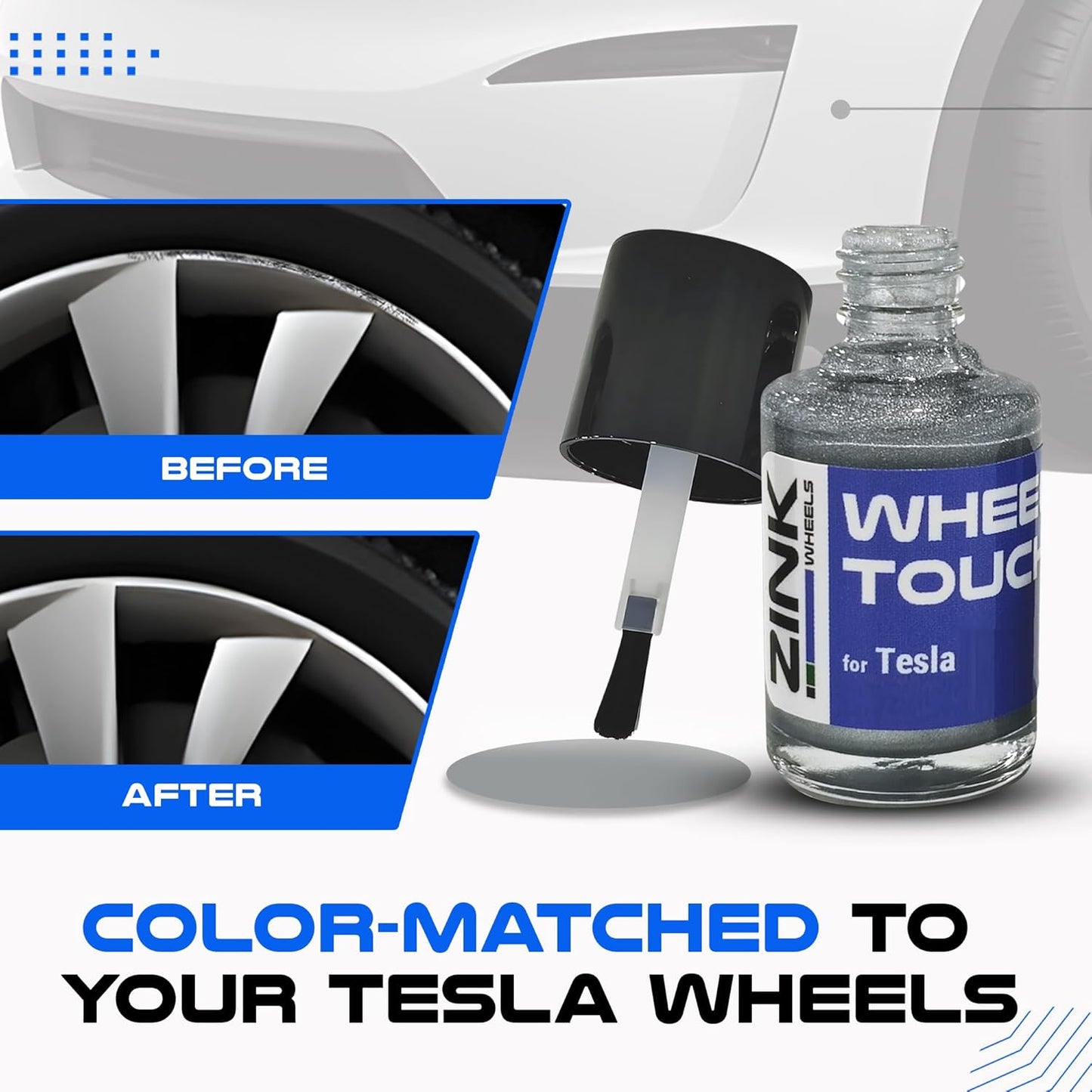 Premium Tesla Wheel Curb Rash Repair Kit for Model S 19-inch Silver Cyclone Rims - DIY Kit with Color-matched Touch Up Paint - Made in USA