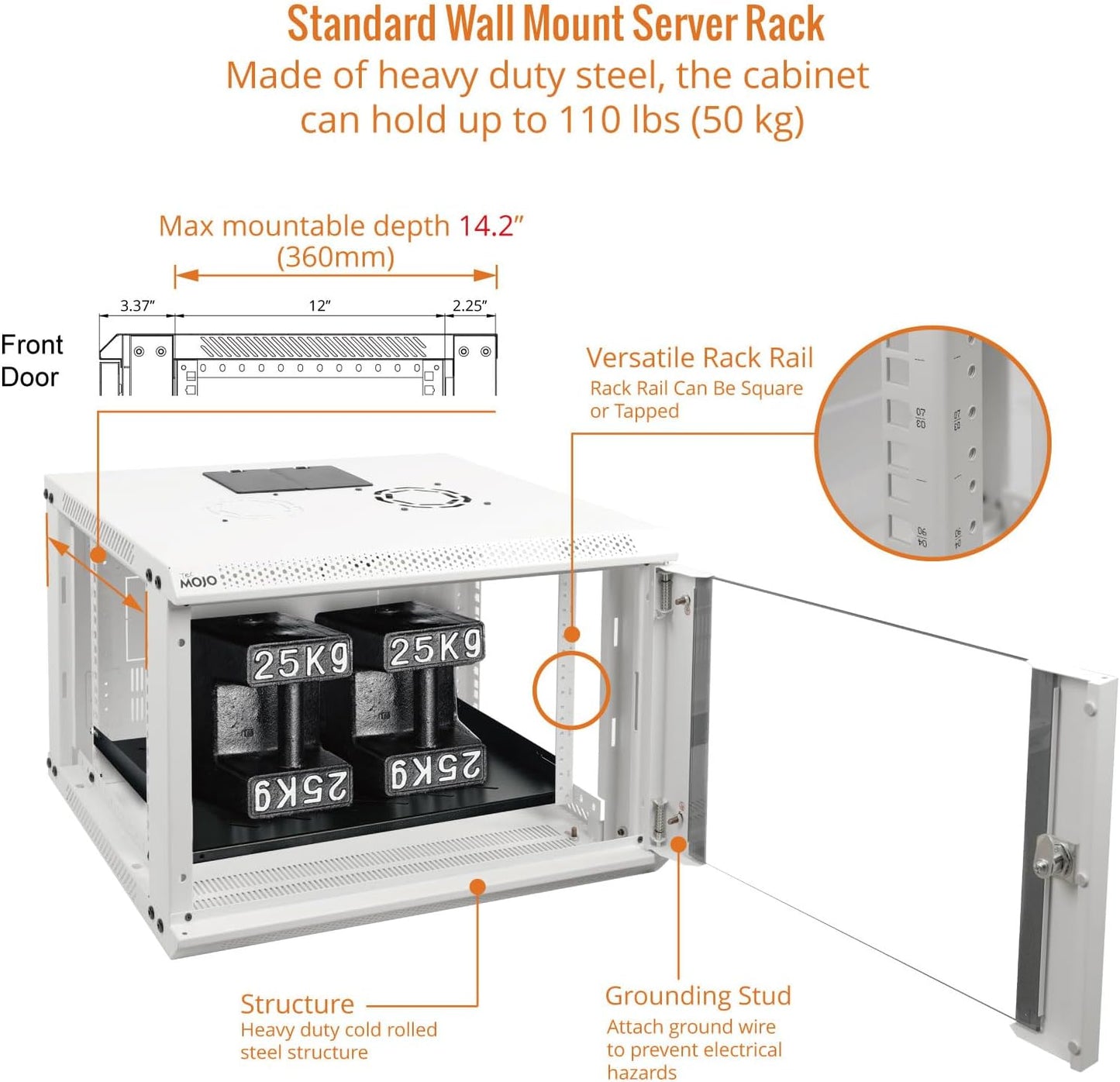 Tecmojo 6U Wall Mount Rack Network Cabinet for 19" IT Equipment,with Lockable Glass Door and Side Panels,Cooling Fan,17.7inch Depth,White