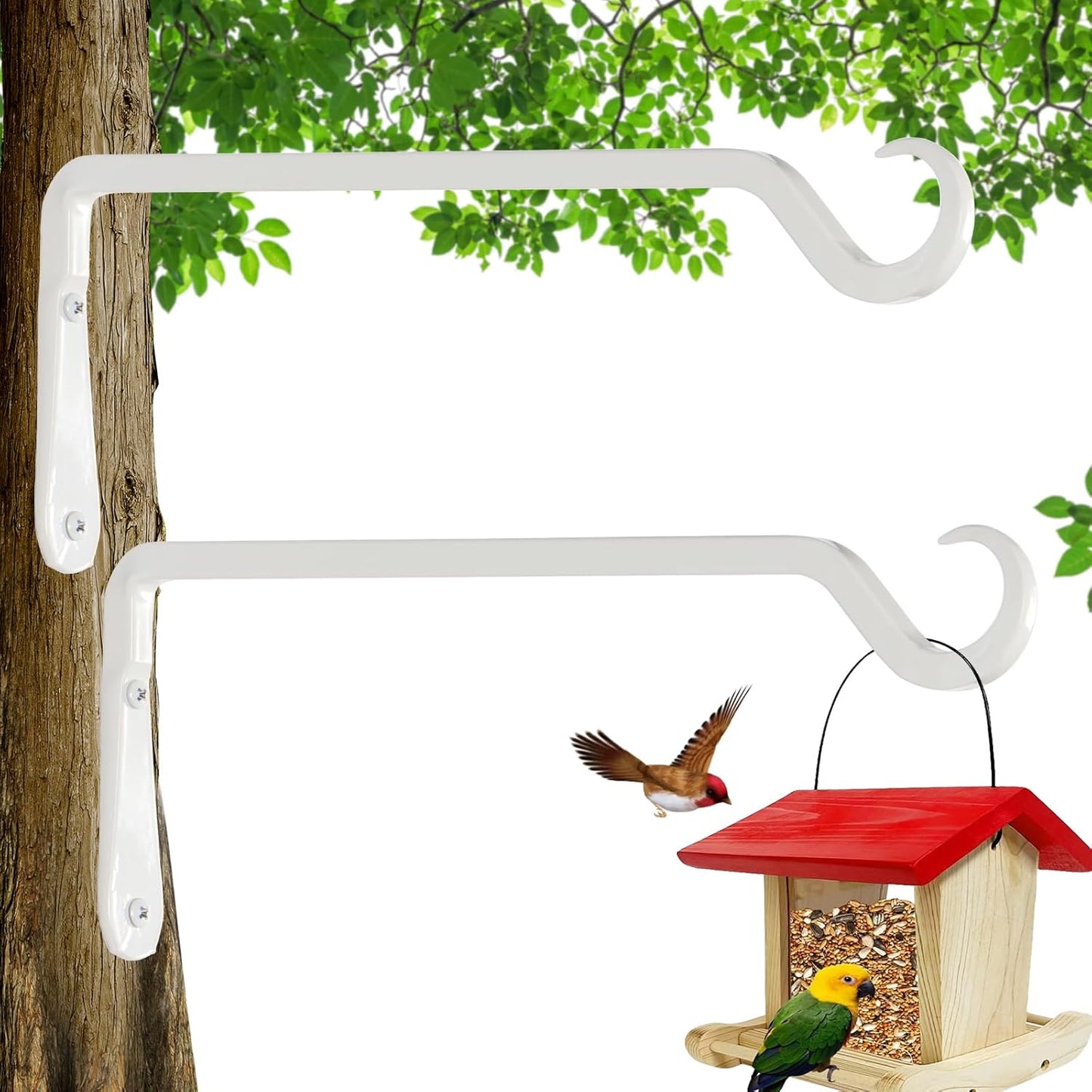 12" Plant Hangers 2-Pack - Heavy Duty Rust-Resistant Steel Hooks for Bird Feeders, Indoor/Outdoor Plants & Wall Decor, White