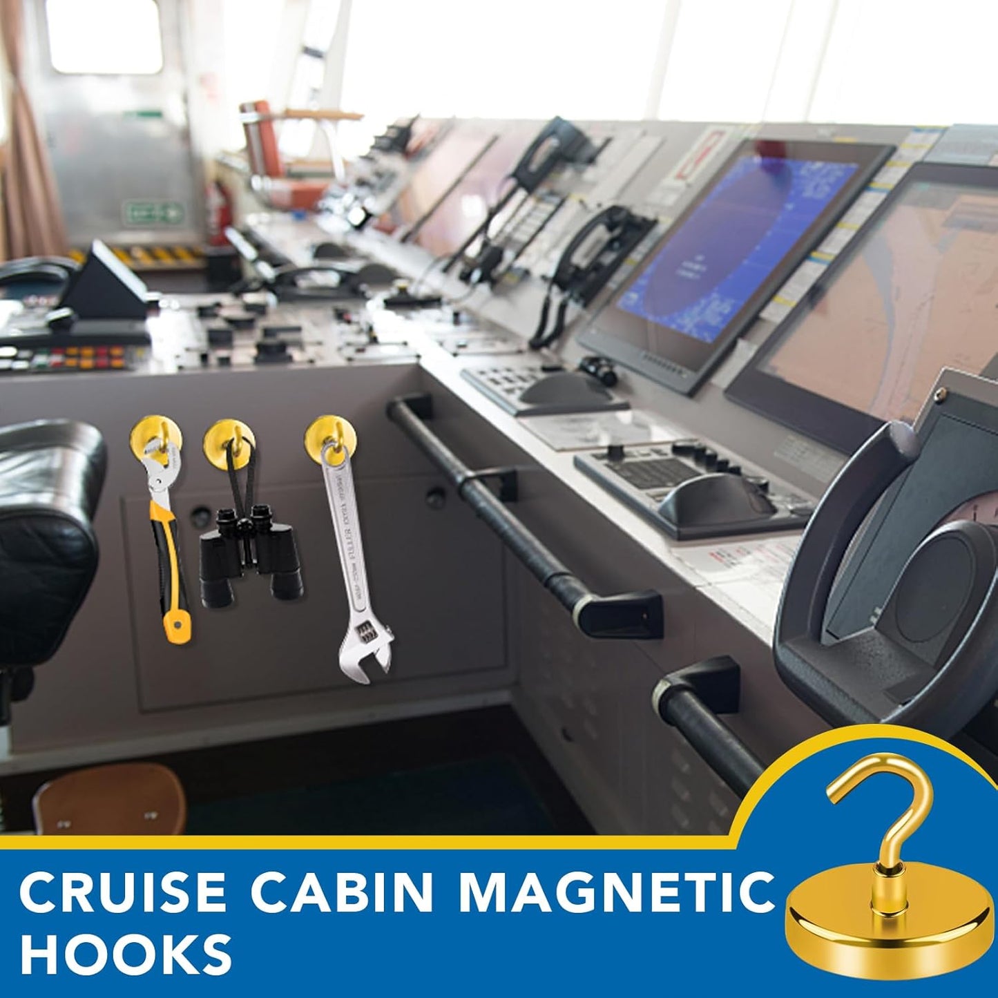 LOVIMAG Cruise Essentials, 150Lbs Cruise Door Magnets, Yellow Magnet Hooks for Cruise Cabin Strong Magnetic Hooks for Hanging, Refrigerator, Celling -6 Pack