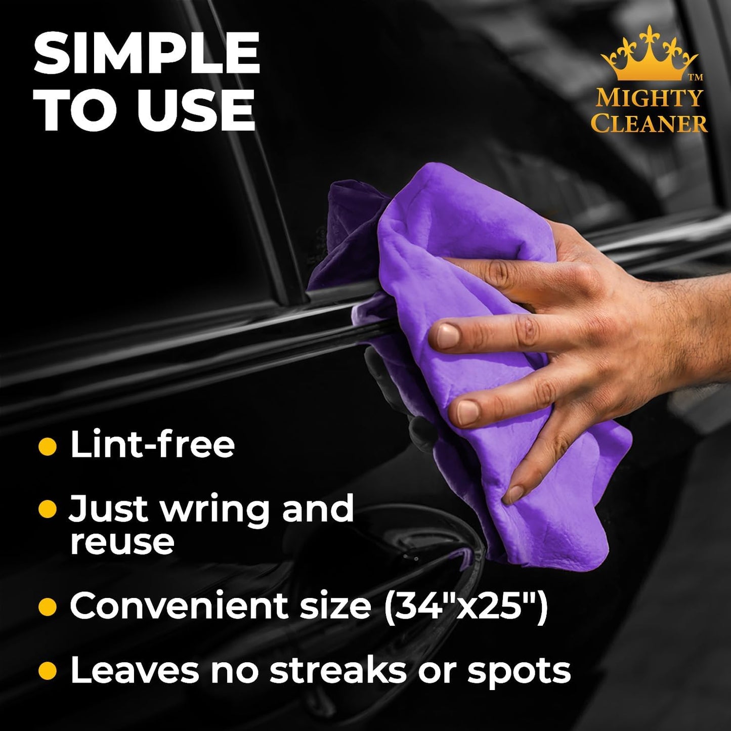 Premium XL Shammy Towel for Car - 2pk (34”x25”) - Super Absorbent Chamois Cloth - Spots & Scratch-Free - Reusable Car Drying Towels