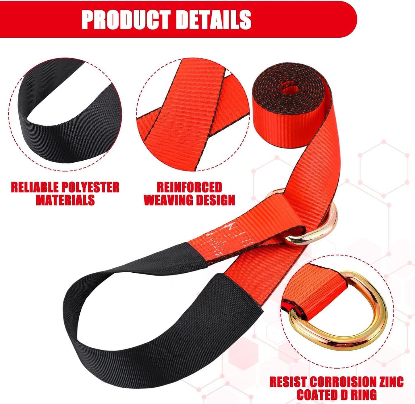 8Pack 2'' X 8ft Tow Truck Straps Lasso Wheel Lift Straps Lasso Tow Strap with D Ring 11, 000 Lbs Break Strength Auto Tie Down Auto Hauler for Trailer Truck Tie