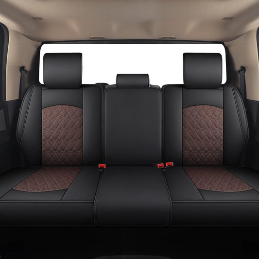 JOJOBAY Car Seat Covers for Dodge Ram,Fit Ram 2009-2025 1500/2500/3500 Pick-up Truck,Crew,Regular,Quad,Mega Cab,Waterproof Leather Automotive Interior Accessories（Rear Seat Cover,Black-Brown）
