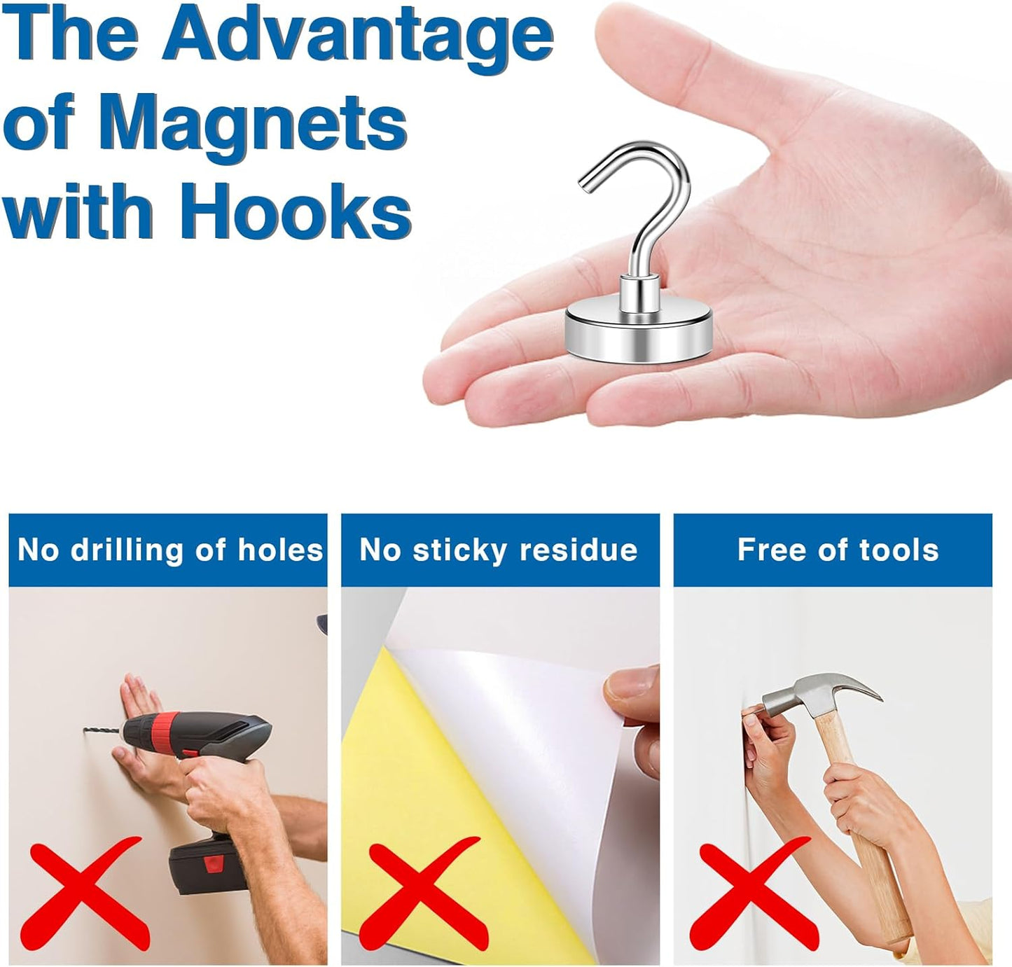 LOVIMAG Magnetic Hooks Havy Duty, 80LBS Strong Magnetic Hooks for Refrigerator, Neodymium Magnet Hooks for Hainging,Magnetic Hanger for Wall, Locker, Cruise Cabins, Grill, Metal Door- 6 Pack