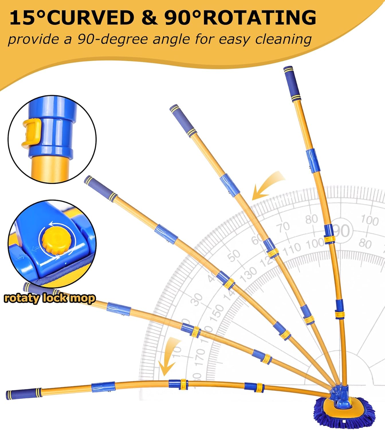 anngrowy 56.7" Car Wash Brush Mop Kit Mitt Sponge with Long Handle Car Cleaning Supplies Kit Tools Car Washing Duster Exterior Scratch Free, Chenille Replacement Head Extension Pole