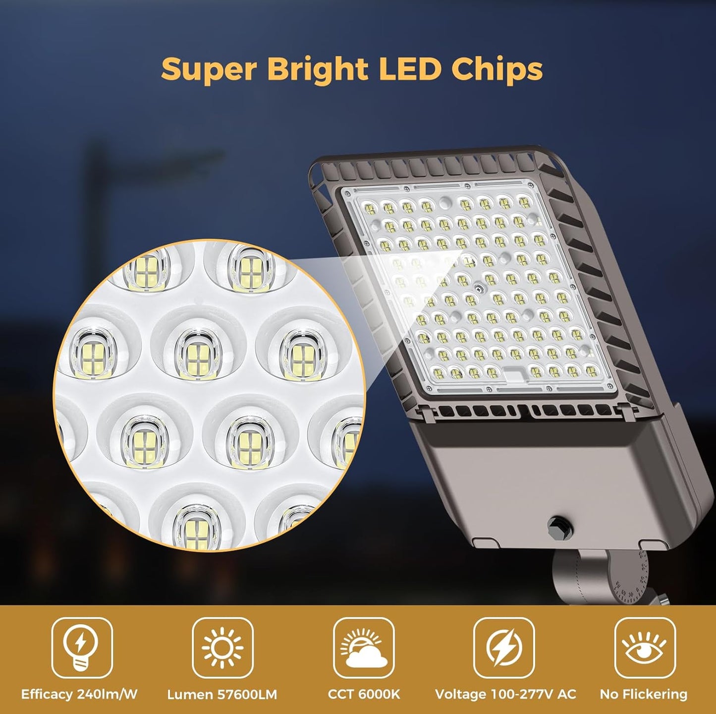 240W LED Parking Lot Lights Commercial Area Oudoor Lighting Dusk to Dawn LED Street Lights 43200Lm(180LM/W) 6000K IP65 Waterproof 100-277V for Driverway Parking Lot 6 Pack