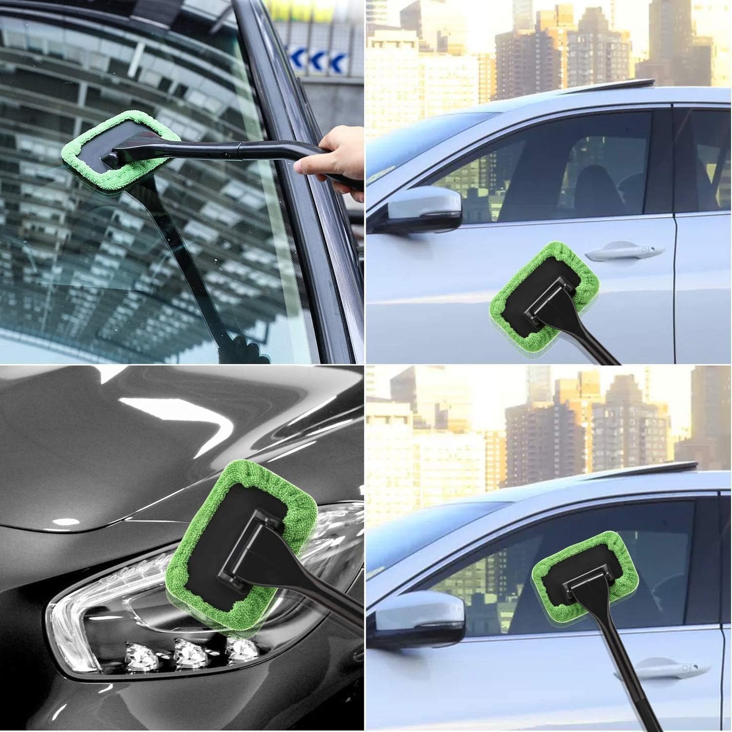 Windshield Cleaning Tool Windshield Cleaning Wand Auto Window Cleaner,5 Pieces Reusable Cloth Pads for Car Interior, Dirty Car Washing Brushes (Green)