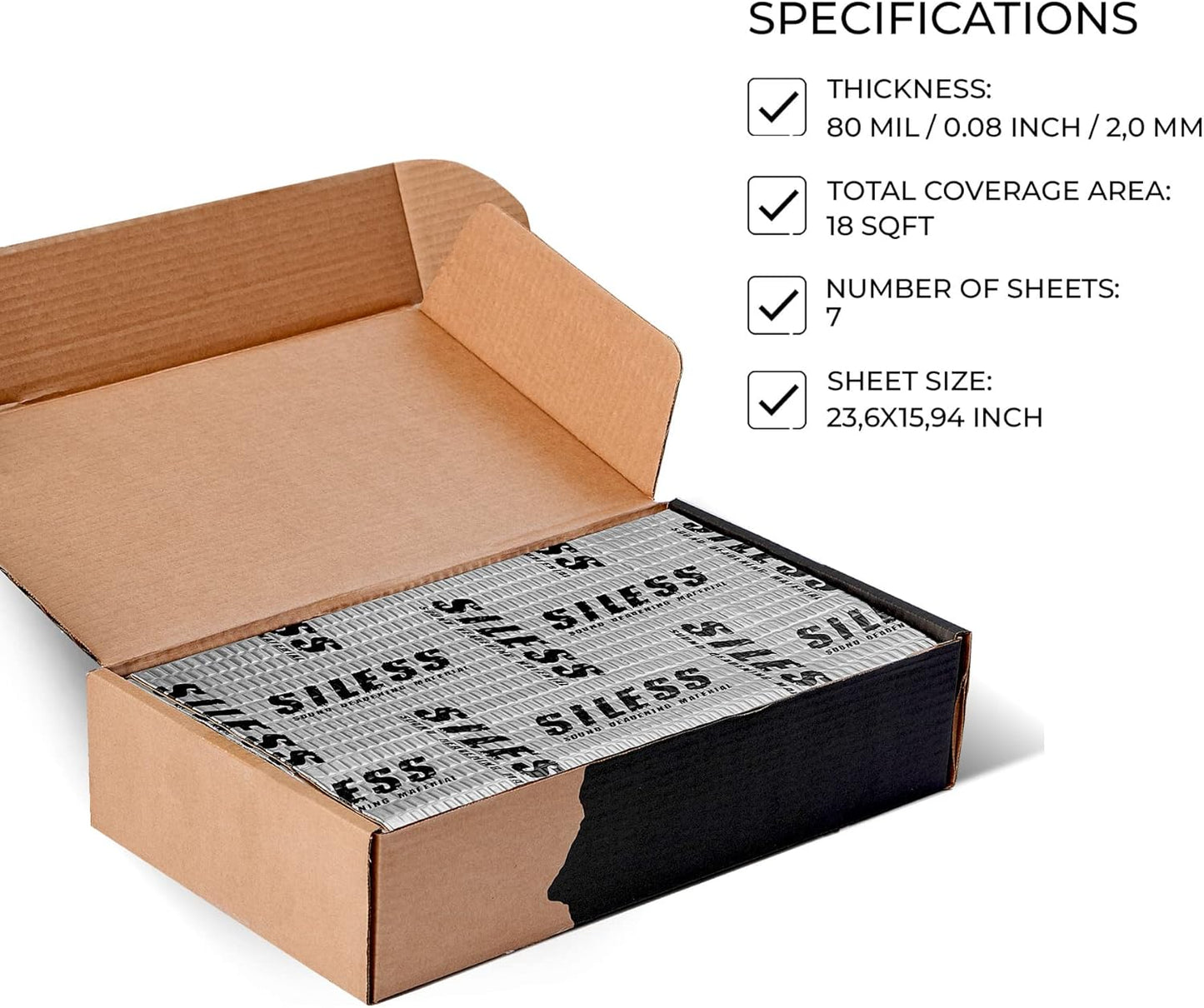 Siless 80 mil (2mm) 18 sqft (1.7 sqm) Car Sound Deadening mat - Butyl Automotive Sound Deadener - Noise Insulation and Vibration Dampening Material (18 sqft)