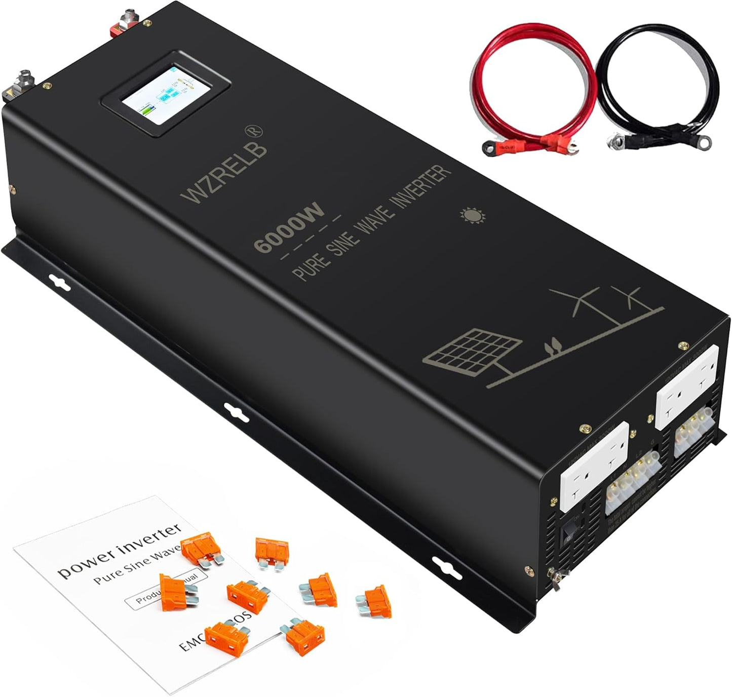 WZRELB 6000W Split Phase Pure Sine Wave Inverter, 48V DC to 120V/240V AC, 4 AC Outlets, Hardwire Terminal, High Efficiency up to 91.6%