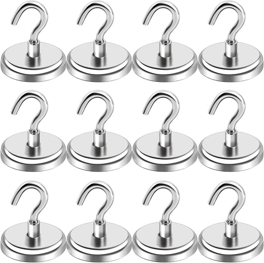 LOVIMAG 100LBS Heavy Duty Magnetic Hooks, Strong Neodymium Magnet Hooks for Hanging, Rare Earth Magnets with Hooks for Locker Accessories, Kitchen, Classroom, Office, Ceiling,Cruise Cabins, etc-12pcs