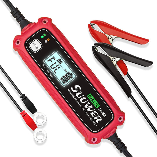 5-Amp High-Efficiency 6V&12V Smart Car Battery Charger, Battery Maintainer, Trickle Charger, Float Charger and Desulfator for Car, Motorcycle, ATV, Lithium (LiFePO4) and Deep Cycle Batteries