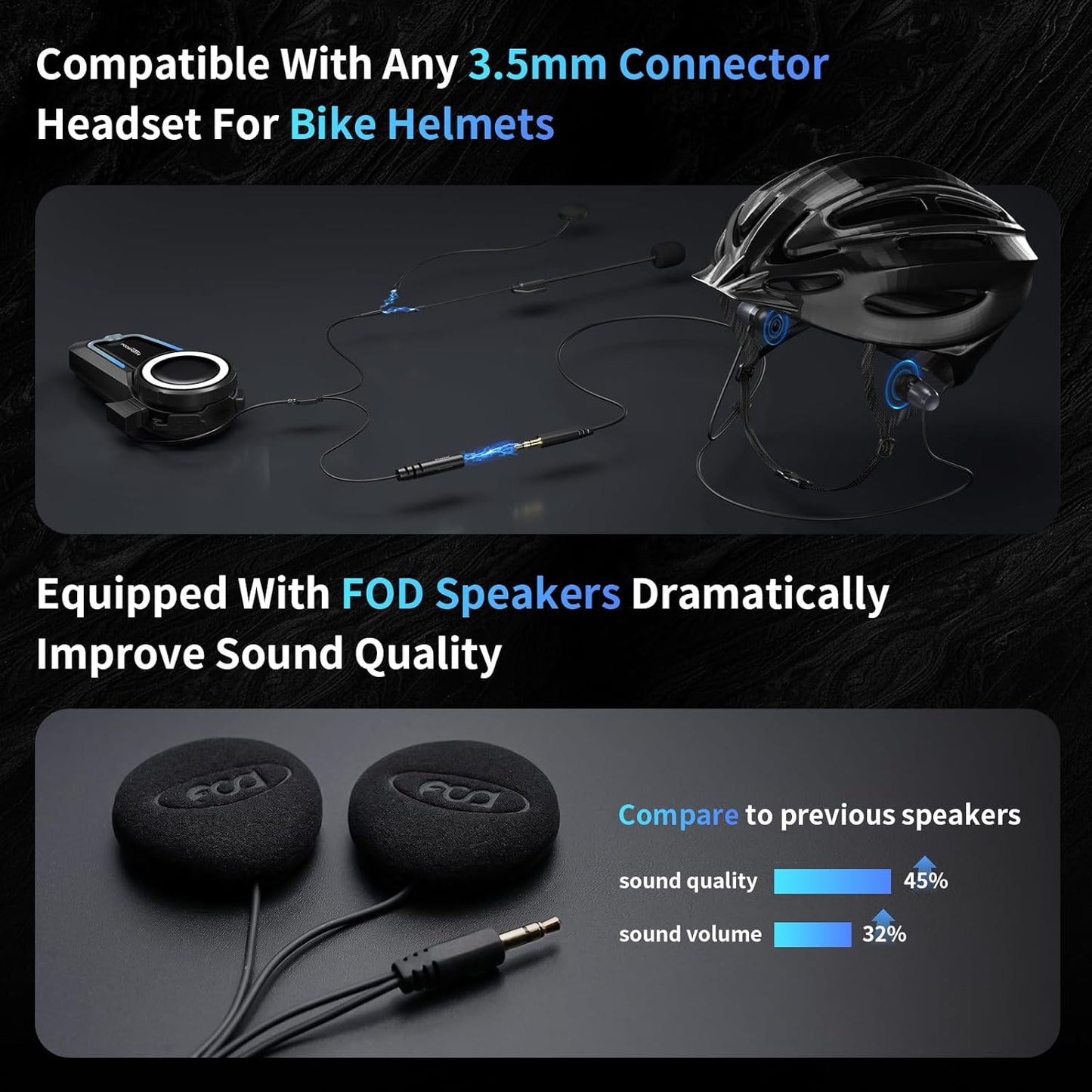 Fodsports FX7 10 Riders Mesh Motorcycle Bluetooth Headset, Dual Chips V5.4 Helmet Bluetooth Headset with Audio Multitasking, Music Share, Motorcycle Intercom with CVC & ENC Noise Reduction, FM, 1 Pack